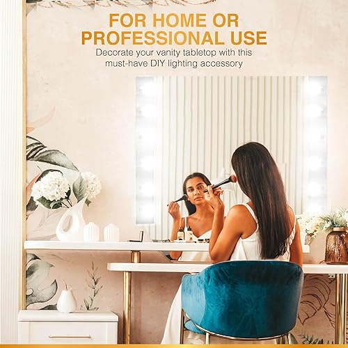 Vista 20 de DYSMIO Lighting - Tira de tres luces para tocador de estilo Hollywood con placas doradas, accesorios de calidad de salón para dormitorio, baño, Oro