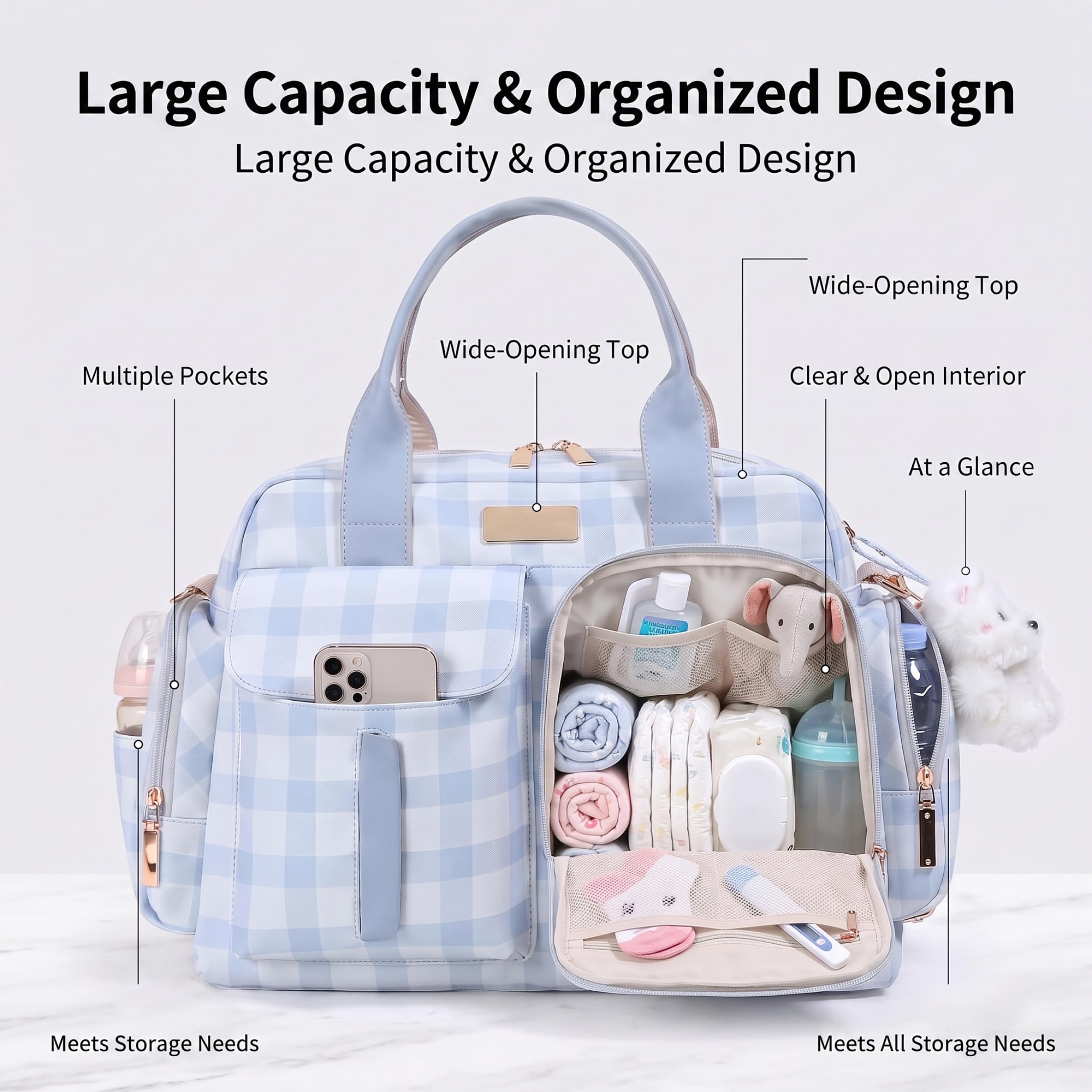 Borsa per pannolini Borsa per pannolini impermeabile multitasche con ciondolo, Blu
