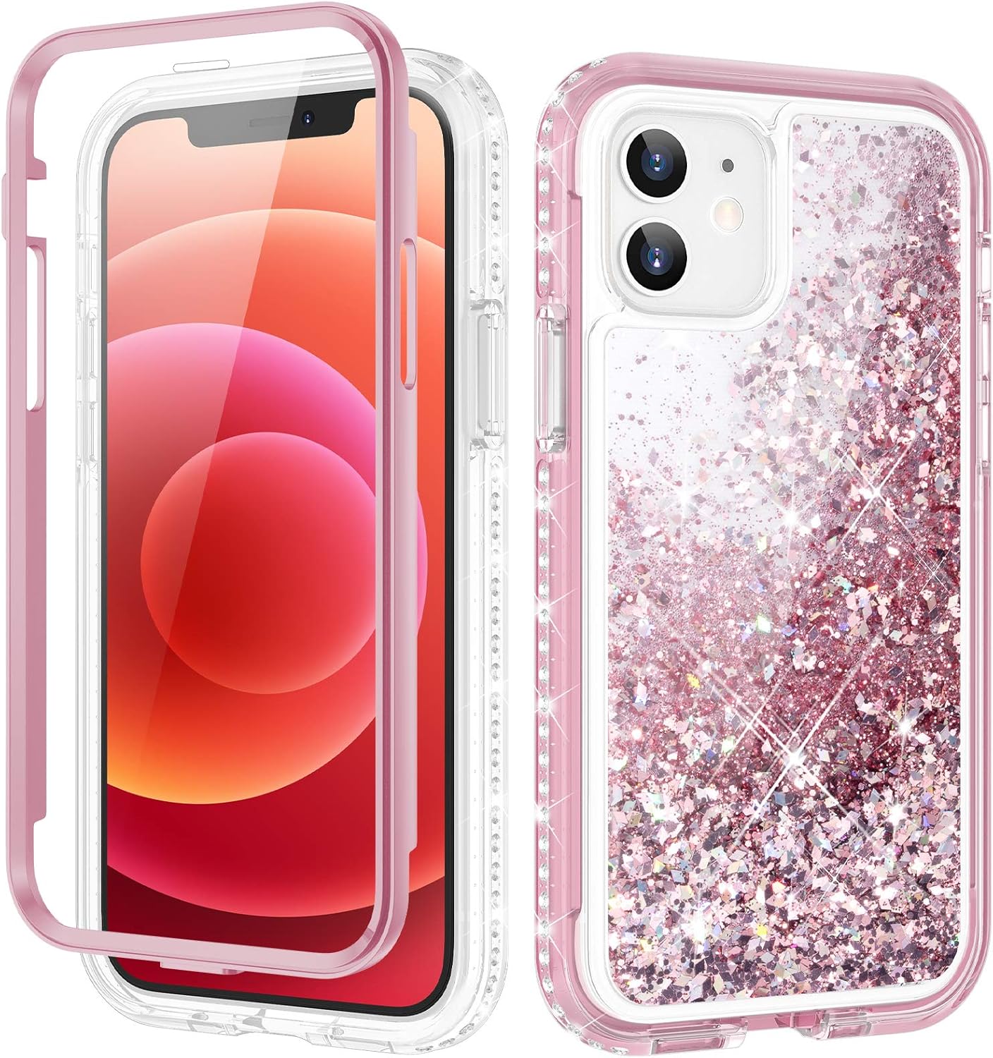 Caka iPhone 12 Mini Case Glitter Liquid Full Body Case with Built in