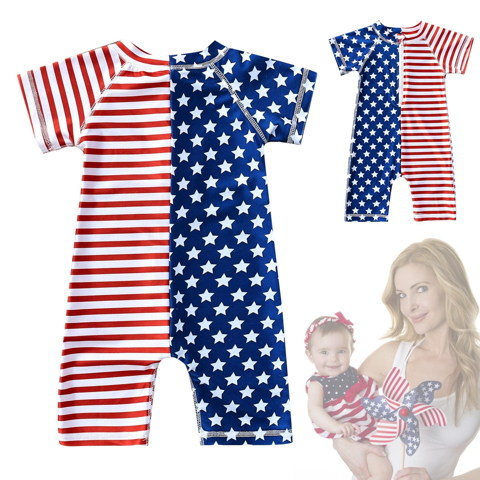 RNTOP 4th of July Bathing Suit Baby Toddler Baby Boys Zipper Rash Guard Swimsuit OnesPiece Swimwear Short (A, 4-5 Years)