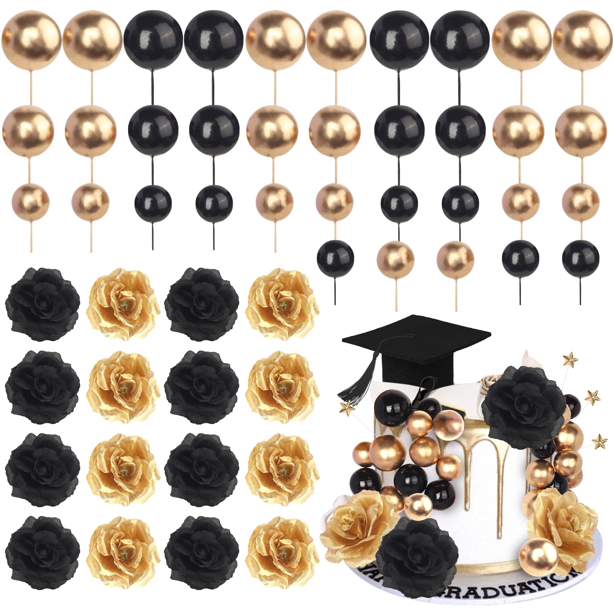 2026 Graduation Cake Topper Decoration Diploma Done Grad Cap Cake Pick Balloon Flower Prom 2026 Graduation Cake Decorations for Class of 2026 Congrats Grad Party Cake Supplies Black