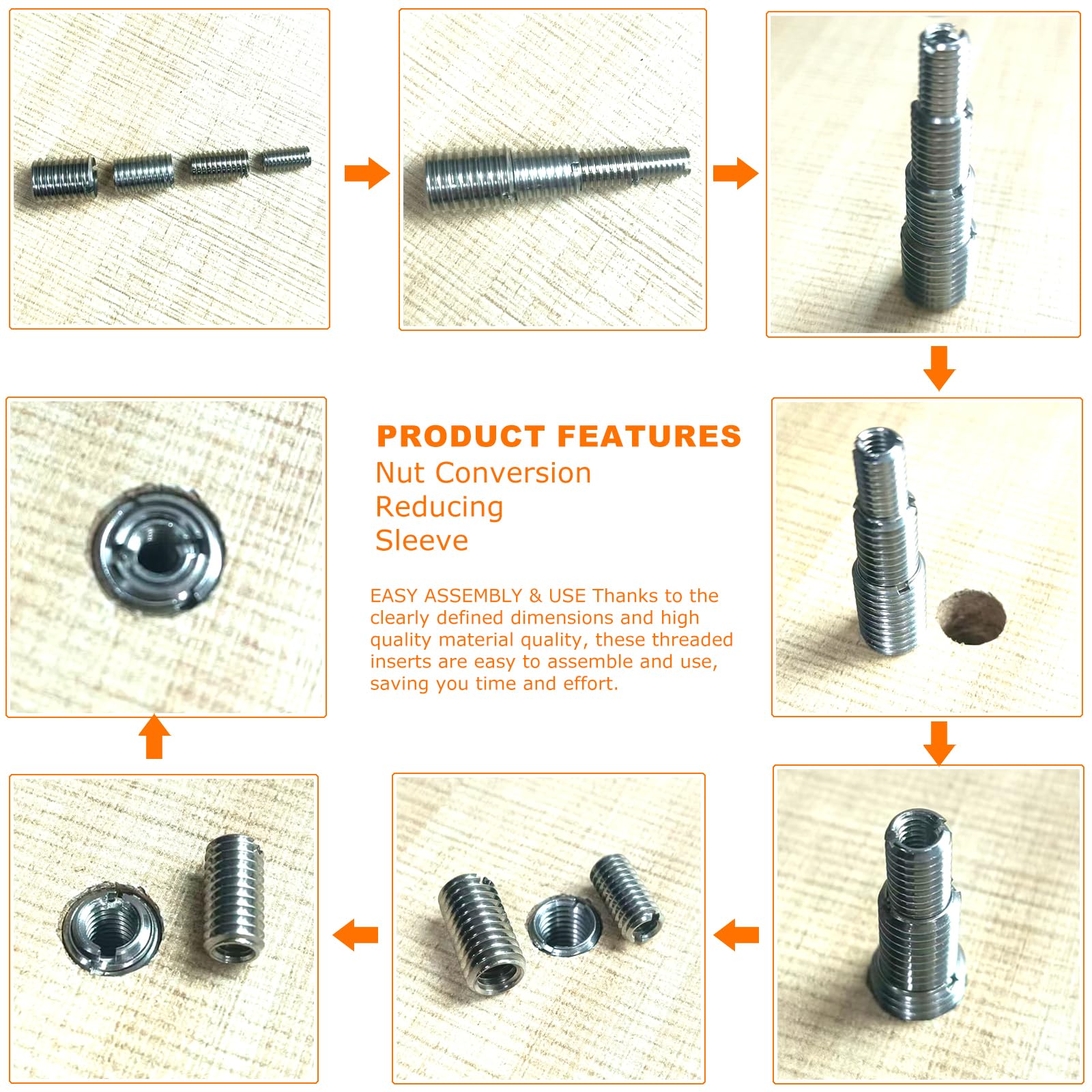 12 inserti filettati M10 su M12, manicotto filettato da 15 mm, adattatore filettato, jack argentato, dado di avvitamento in acciaio inox per automobili meccaniche