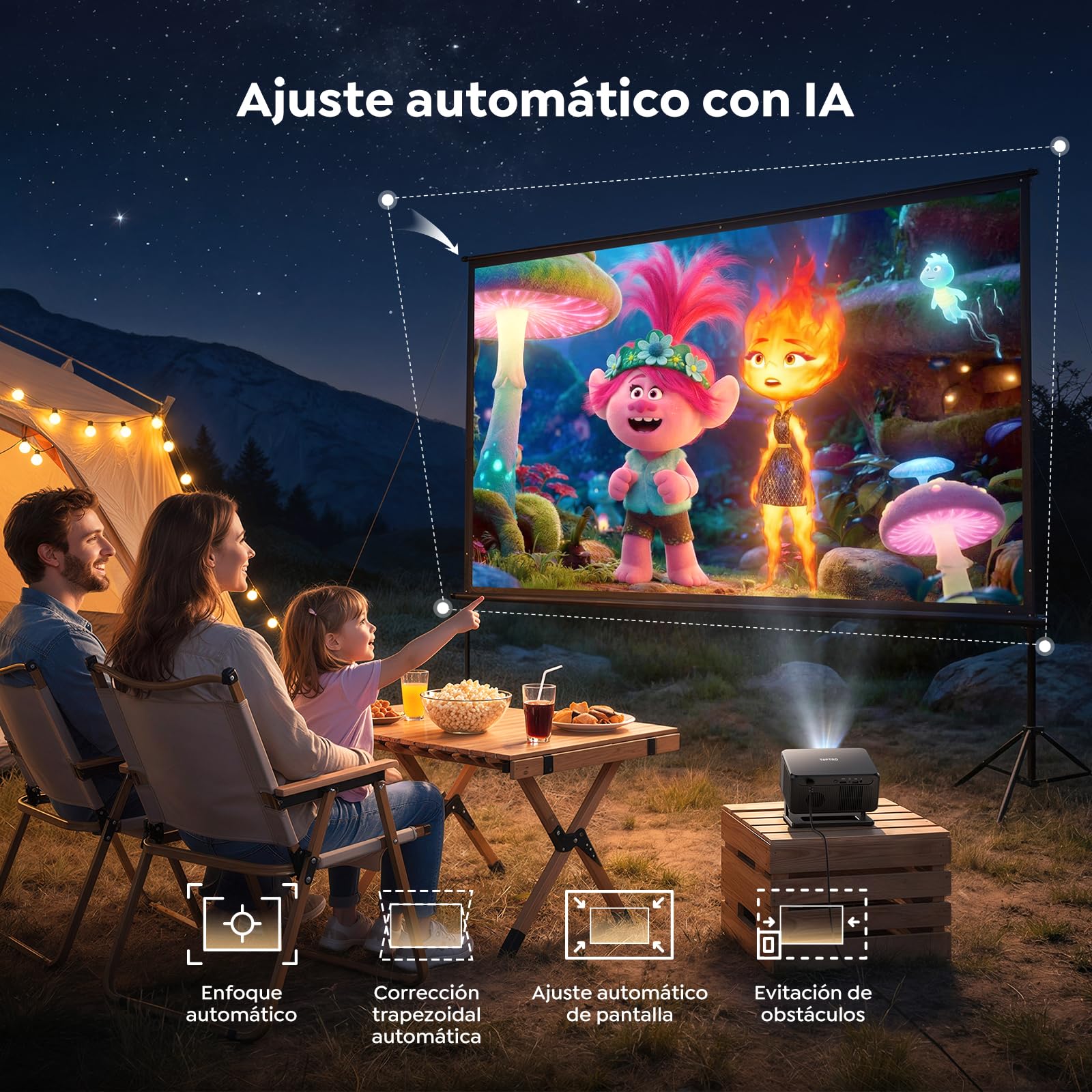 Proyector 4K【Google TV/Official Apps/Auto Focus/Keystone】Proyector Portatil App Integrada Control del lenguaje 1080P FHD Nativo,WiFi 6 & Bluetooth SmartProyector para Movil/Exterior/Cine en Casa/Techo