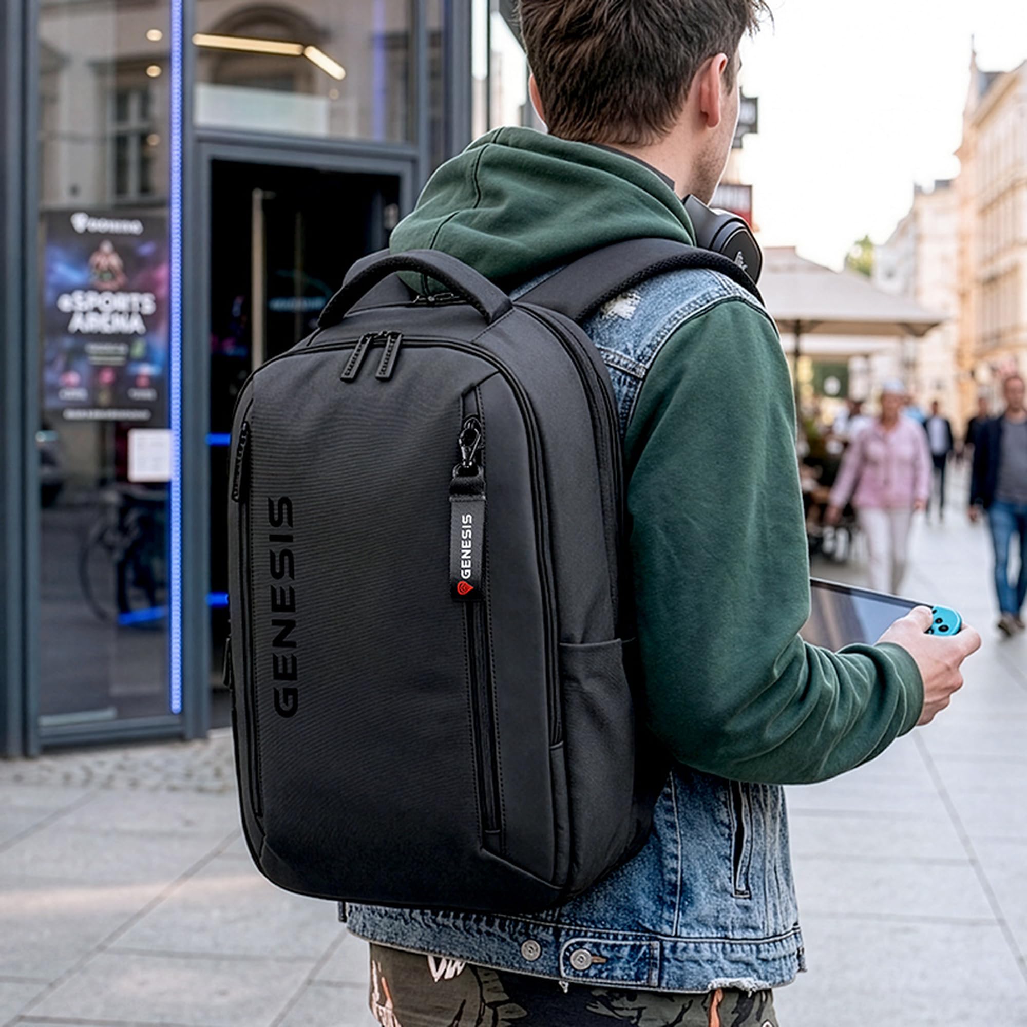 Genesis Pallad 510 plecak na laptopa o przekątnej ekranu 17,3", czarny, plecak gamingowy, 23 l, torba na laptopa z 3 przegródkami, 15 kieszeni, system wózków, ochrona przed rozbryzgami wody, poliester