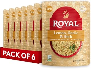 Royal Lemon Garlic Herb Basmati Rice with Chickpeas - Ready to Heat Microwave Pouch (6 Pack 8.5oz) Vegan Gluten-Free