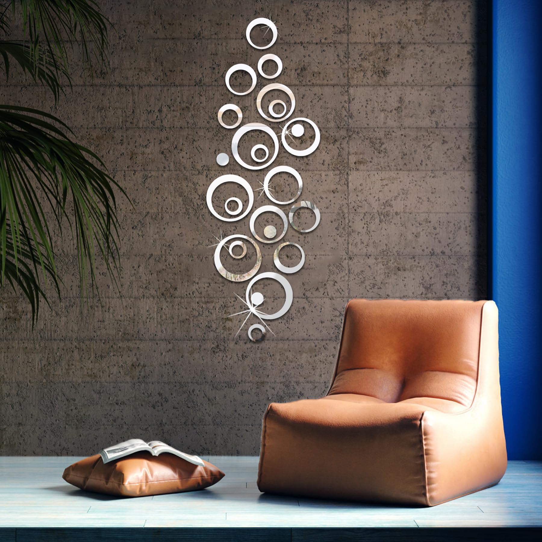 Adesivi Murali Specchio Acrilico 3D – 24 Pezzi Cerchi Decorativi da Parete Argento, Adesivi Murali Rotondi DIY per Camera da Letto, Soggiorno, Bagno e Decorazione Casa - 5