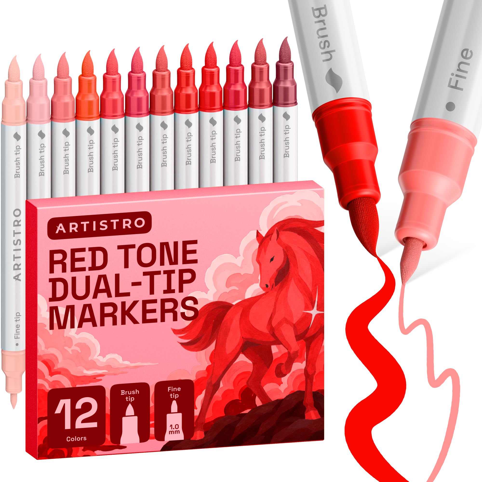ARTISTRO 12 Red Tones Dual-Tip Acrylic Paint Marker Pens for Drawing