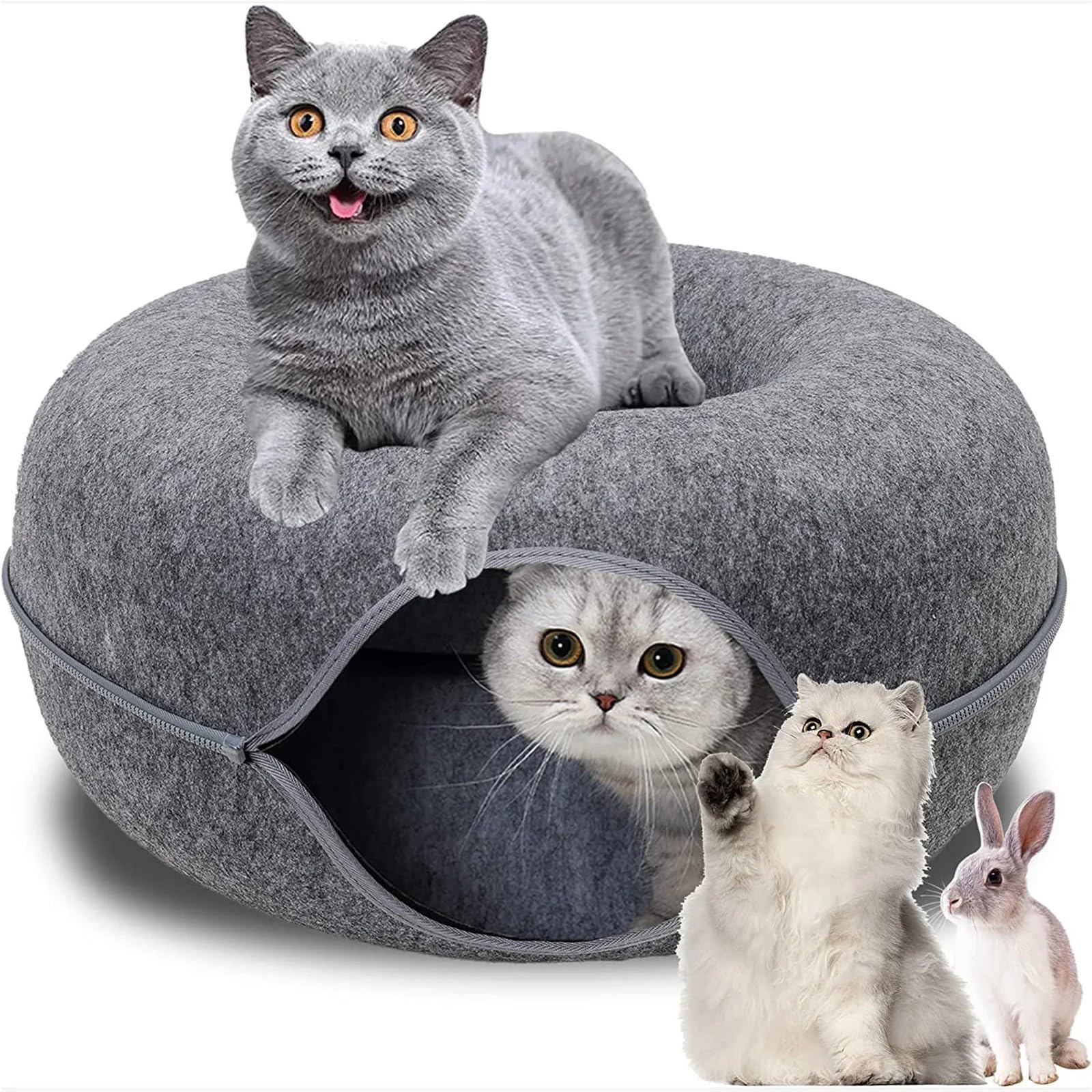 Generisch Katzenbett Donut-Haustier-Katzentunnel, interaktives Spielspielzeug, Katzenbett, Dual-Use-Frettchen, Kaninchen-Betttunnel, Innenspielzeug, Katzenhaus, Kätzchen-Trainingsspielzeug(White)