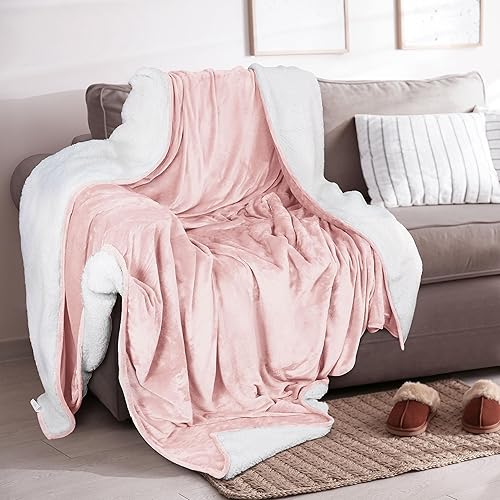Miniatura 5 de Utopia Bedding Manta Sherpa tamaño individual rosa, 90 x 66 pulgadas  Manta reversible de forro polar de felpa gruesa y cálida de 480 GSM para cama,