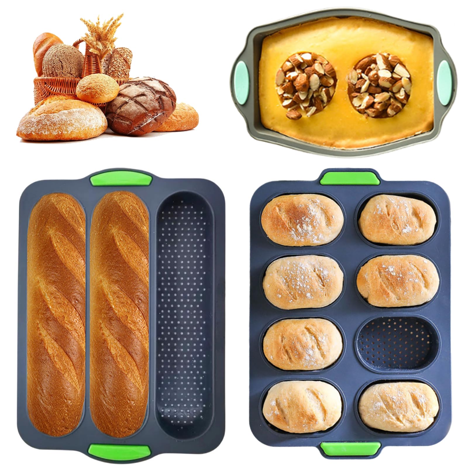 3 Pezzi Stampo Pane in Cassetta – Antiaderente e Stampo per Pane in Cassetta, Resistente al Calore Baguette per Baguette Pane Integrale Hot Dog – Lavabile in Lavastoviglie e Adatto Microonde
