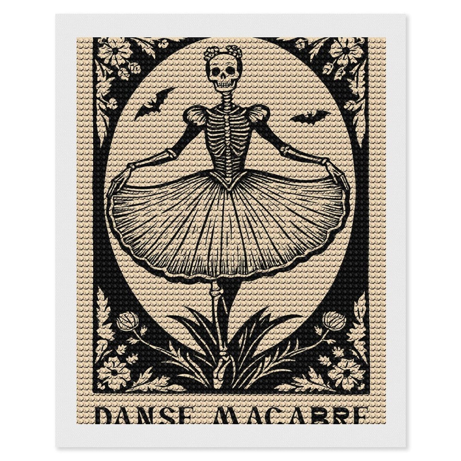 Junmoney Danse Macabre Skeleton Ballerina Diamond Art Kit 16"x20", for Beginners, Vintage Style Decor, Good for Quiet Evenings, Festive Craft Gift