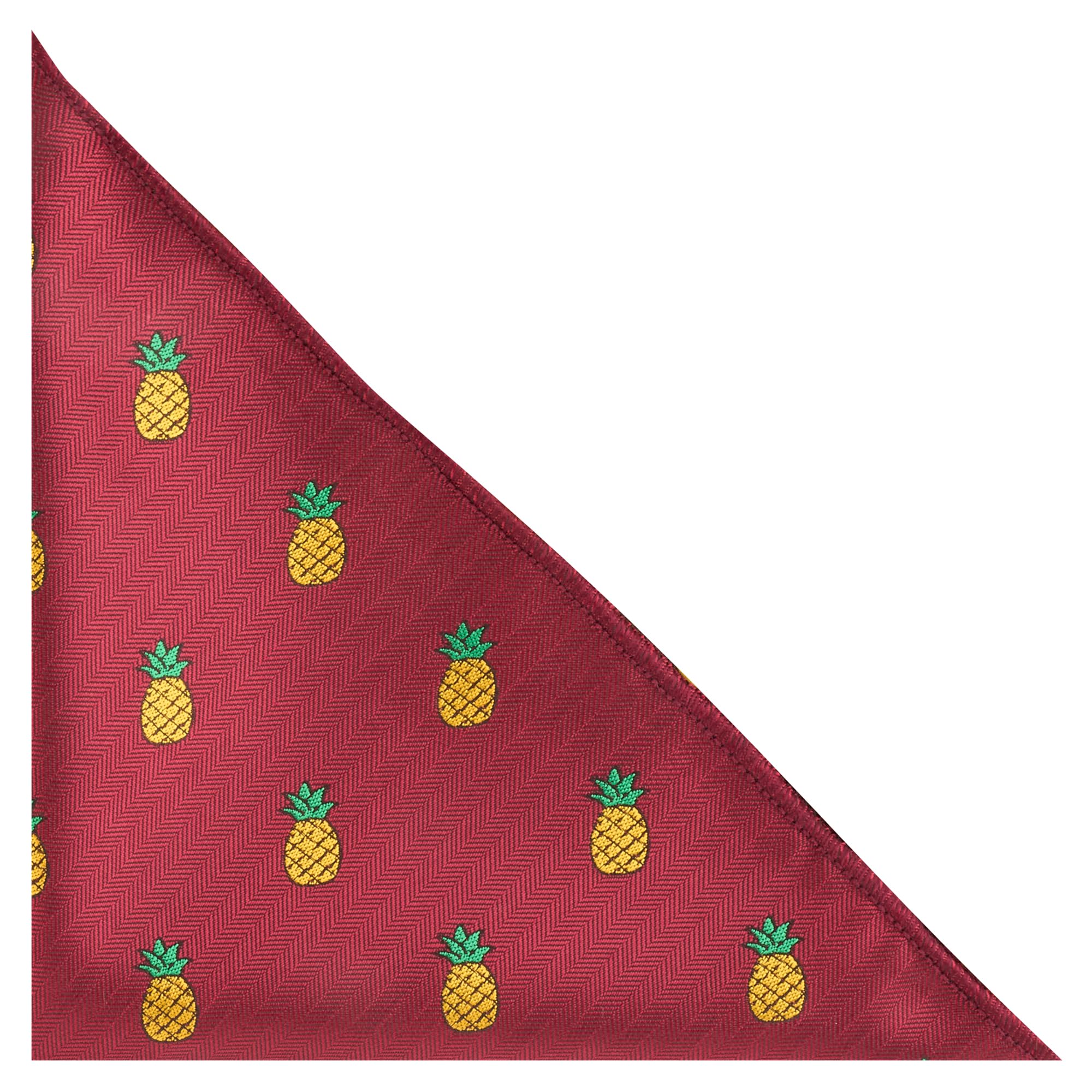 King & Priory Pineapple Burgundy Red Herringbone Embroidered Pocket Square, Handkerchief