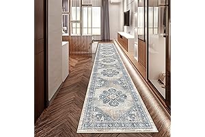 Non-Slip Washable Accent Rug for Hallways, Kitchens, and Bathrooms (Blue, 2x12)