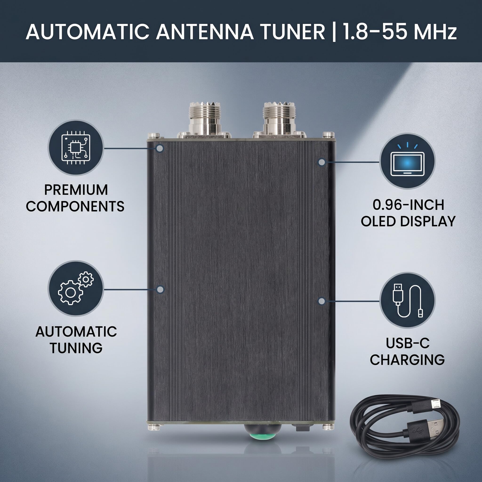 FTVOGUE Sintonizador de Antena Automático, Aleación de Aluminio, Alto Rendimiento, Frecuencia de 1,8-55 MHz, para Uso en Radio de Onda Corta