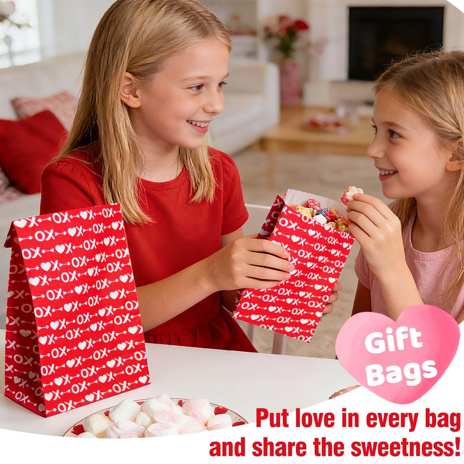 Haobell Valentines Day Bags - 24 Pcs Valentines Goodie Bags With Stickers for Classroom Parties, Kids, Coworkers