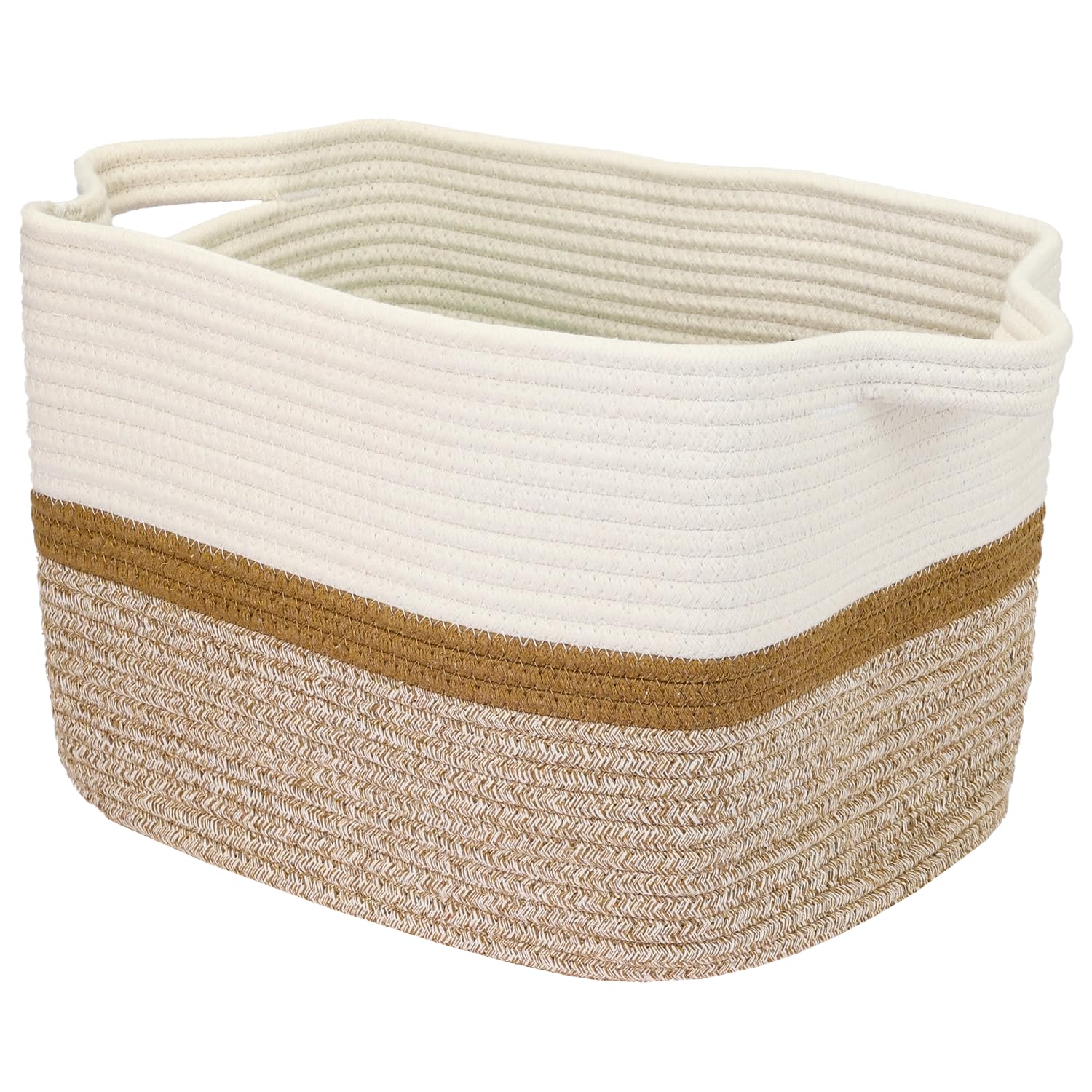 Cestino portaoggetti HMF con manici allungati, cestino in cotone | 36 x 30 x 25 cm | Bianco-Marrone