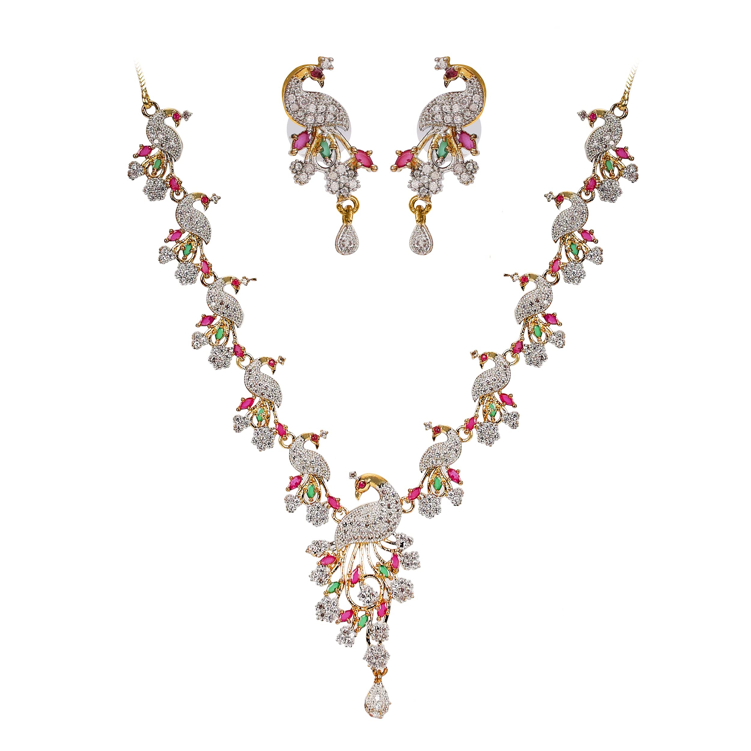 YouBella Jewellery American Diamond Peacock Style Necklace Jewellery Set for Women and Girls, Multi-Color, Medium (YBNK_50131) (B09FHSWYJD) Amazon Price History, Amazon Price Tracker