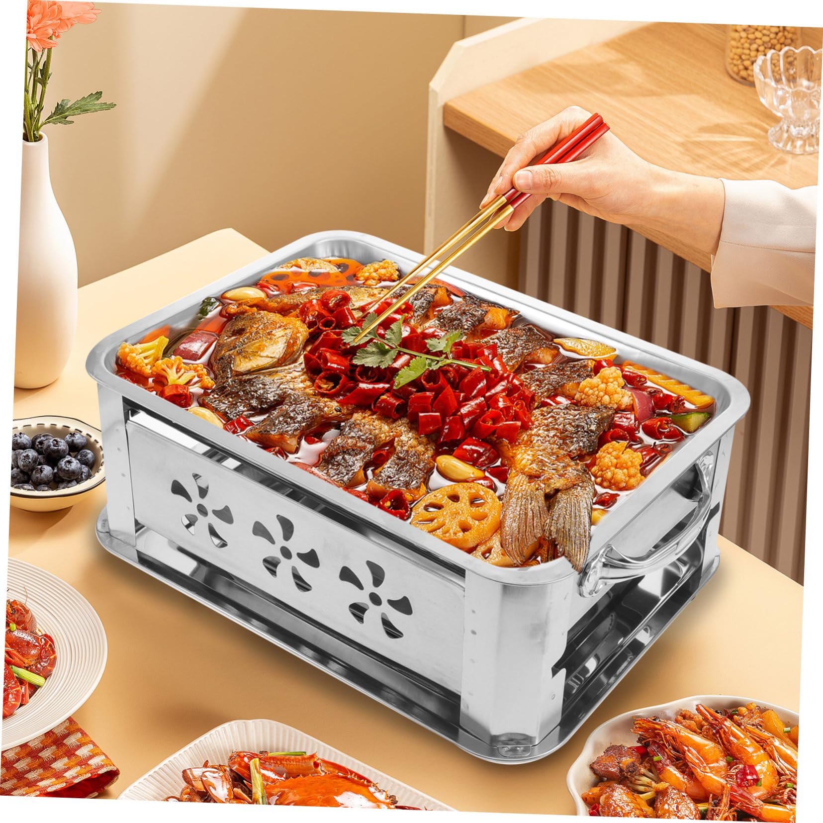 ifundom Bandeja Rectangular de Acero Inoxidable para Pescado Asado, Gruesa y Versátil, Adecuado para Cocina y Hogar, Fácil de Guardar, Plata
