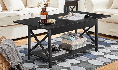 Miniatura 15 de GreenForest Mesa de centro con almacenamiento, mesas de centro modernas grandes de 43 pulgadas para sala de estar, diseño de marco en X, mesa de