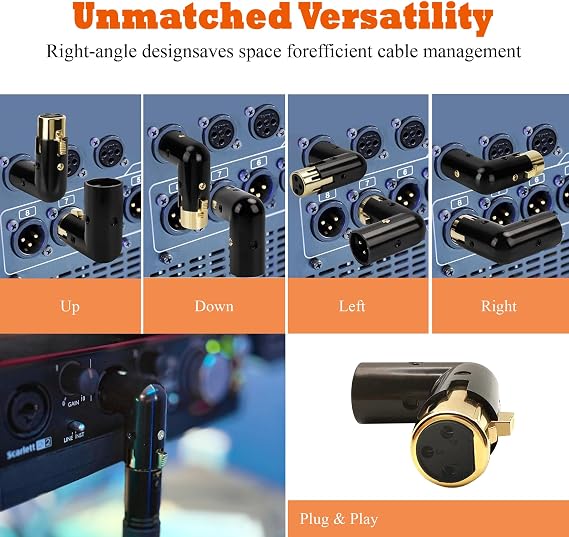 XLR Male to Female Right Angle Adapter Adjustable 3-PIN XLR 90 Degree Connector for Audio Cables PA Systems
