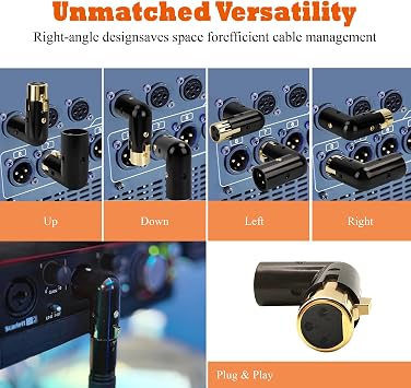 XLR Male to Female Right Angle Adapter Adjustable 3-PIN XLR 90 Degree Connector for Audio Cables PA Systems