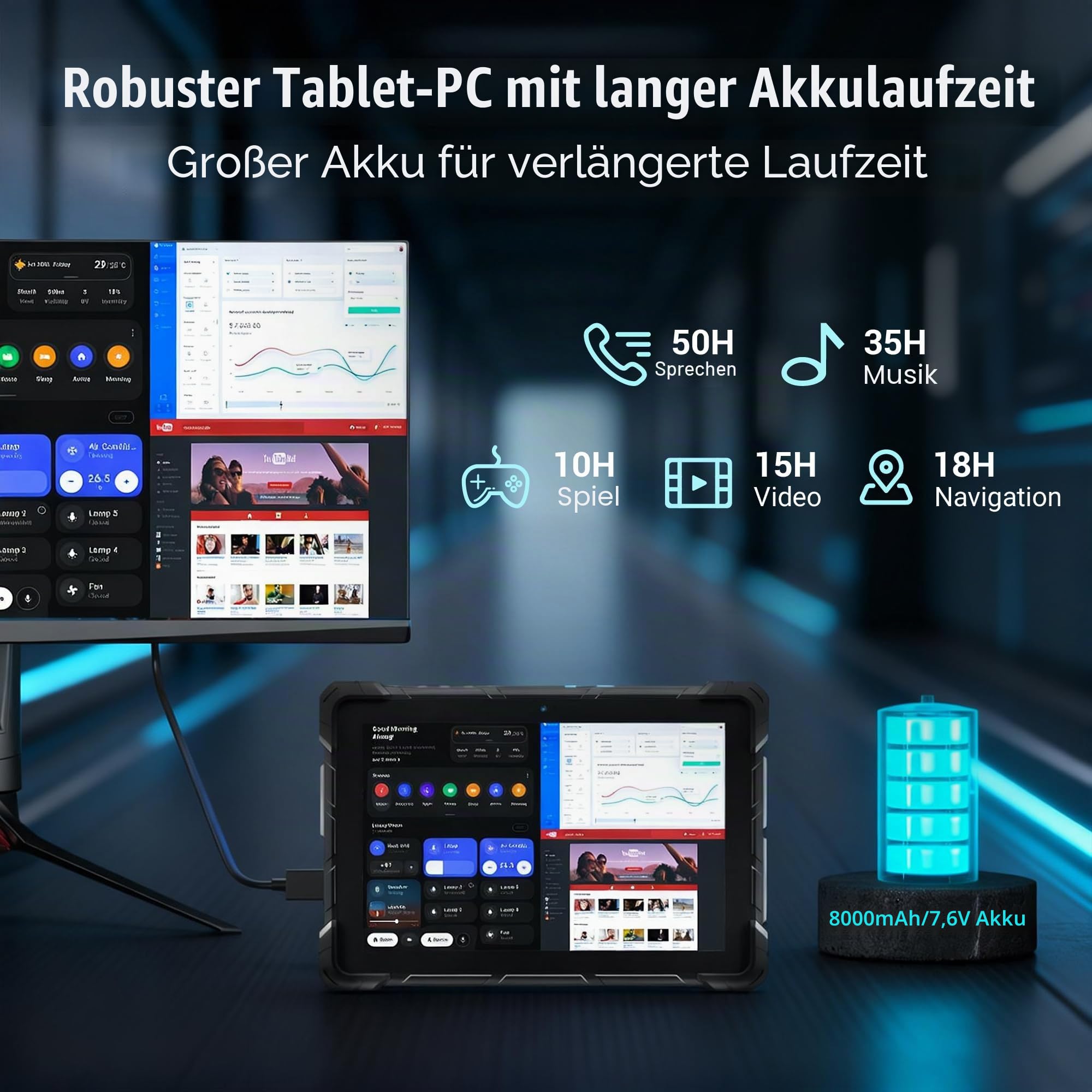 Robustes Tablet PC Win11 Outdoor PC Tablet Staubdichtes Wasserdicht Stoßfest, N150, 16GB Ram, 256GB Rom, Sonnenlichtlesbares Display, SIM 4G, GPS, NFC, Barcode Scanning, Type-C, RS232