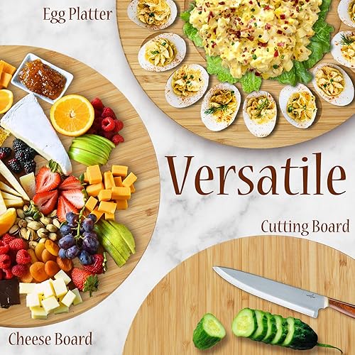 Miniatura 2 de 16 ranuras para huevos de diablo con asa bandeja reversible de huevos de diablo tabla de servir tabla de cortar contenedor de huevos de bambú