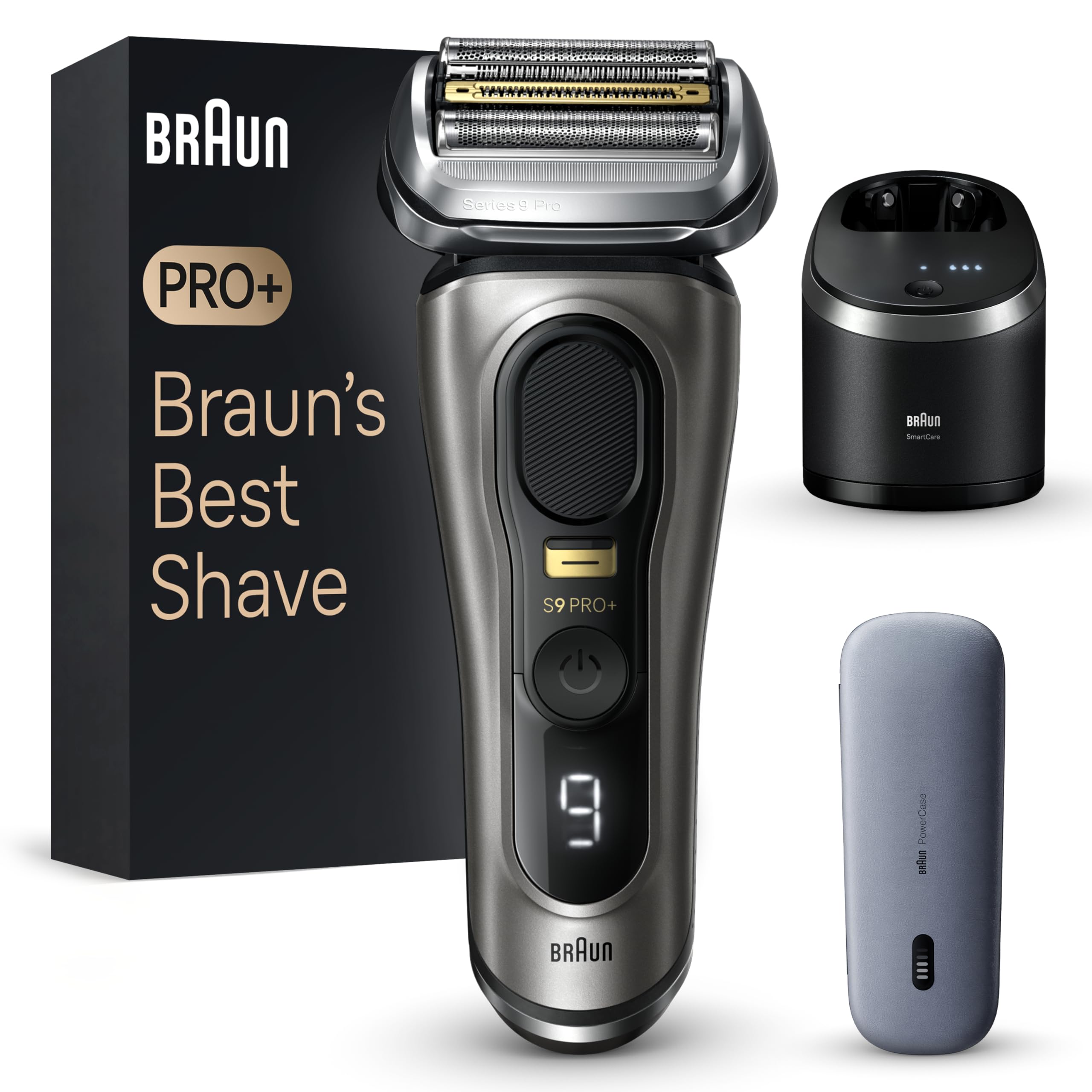 Braun Series 9 Pro+ - Estación de afeitar eléctrica (PowerCase), 9575 cc, metal precioso