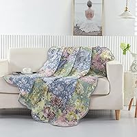Greenland Home Emma Patchwork Floral Quilted Throw Blanket, Gray 50x60 Inches - Reversible Cotton Comfort