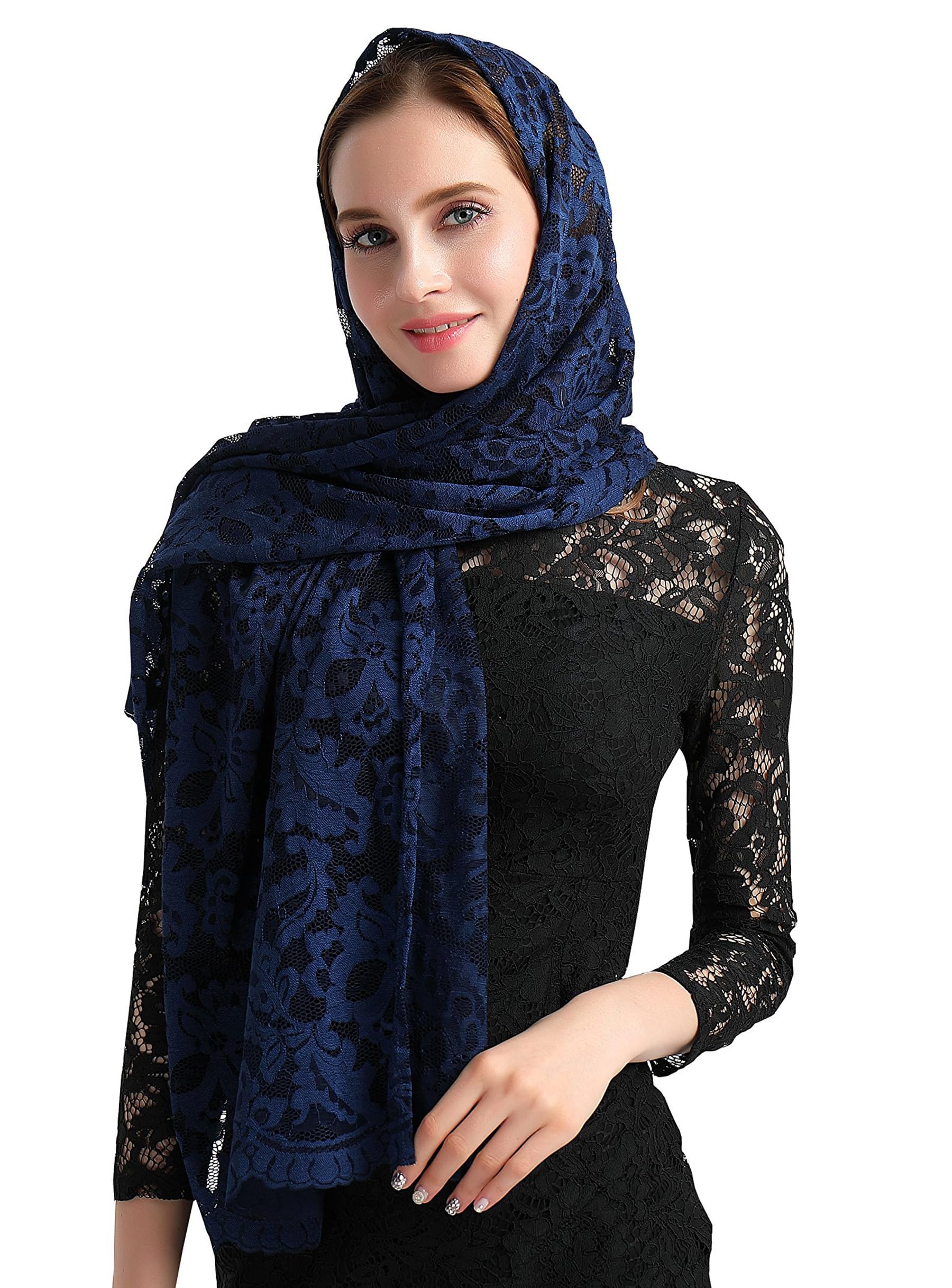 Religious Head Covering Mantilla veil Catholic Mantilla Orthodox veil v25 - Blue -