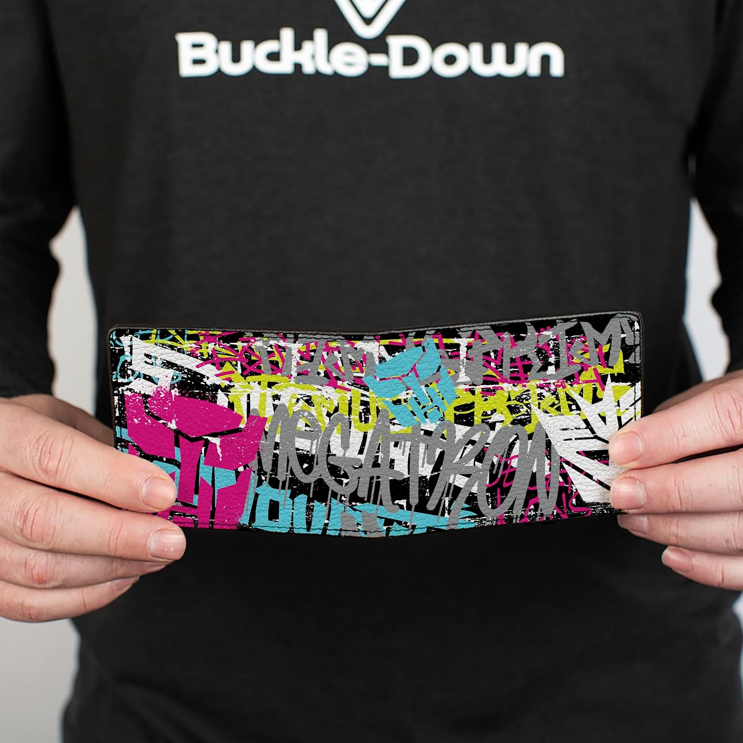 Buckle-Down Transformers Wallet, Bifold, Transformers Icons and Names Graffiti Collage Multi Color, Vegan Leather
