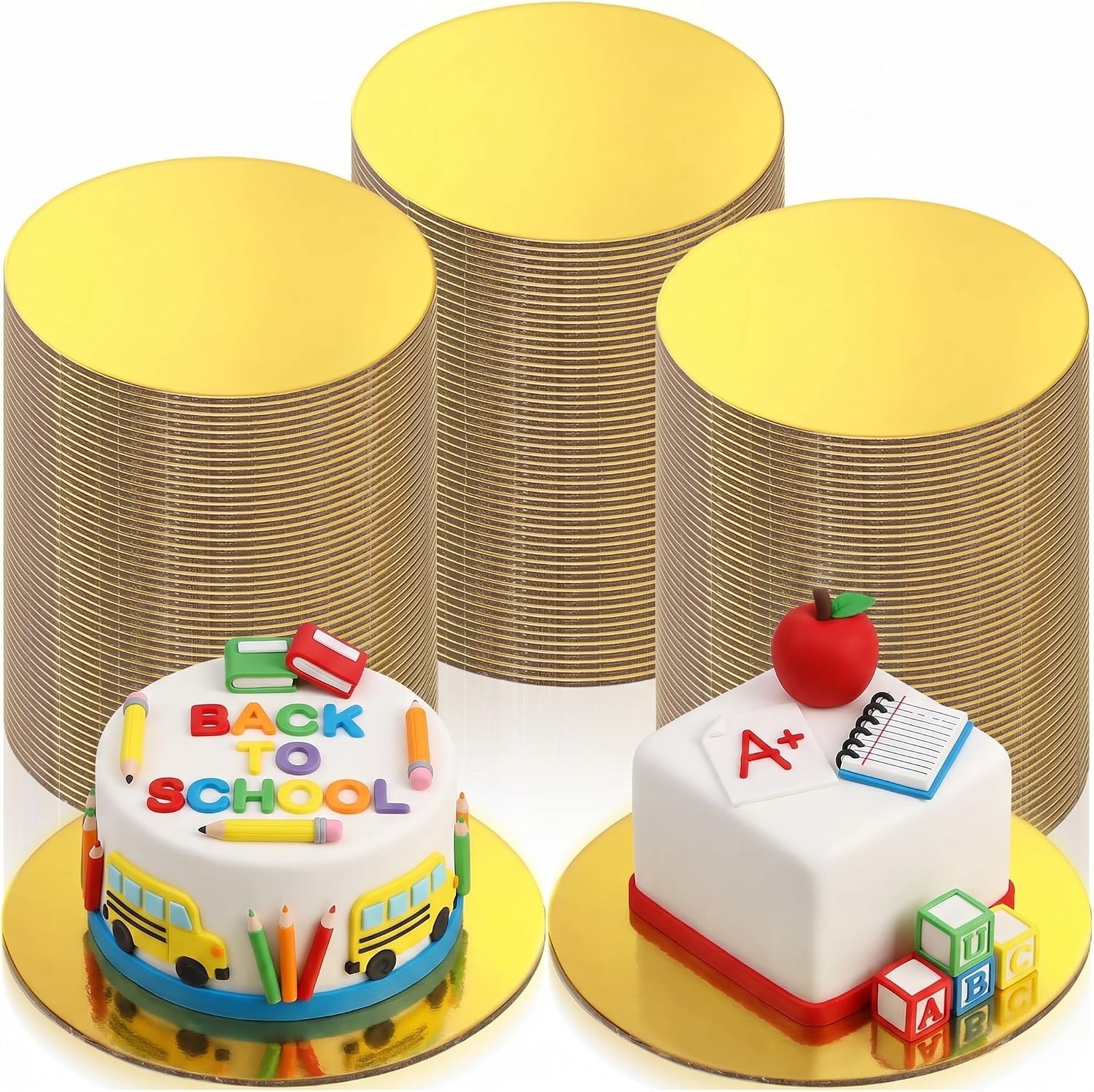 LemonRoad 4 Inch Cake Boards Mini Round Cake Stands Dessert Displays Tray Proof Grease Mousse Cupcake Base Disposable Circle Plate for Graduation Mother's Day Wedding Birthday Party(Golden,150 Pcs)