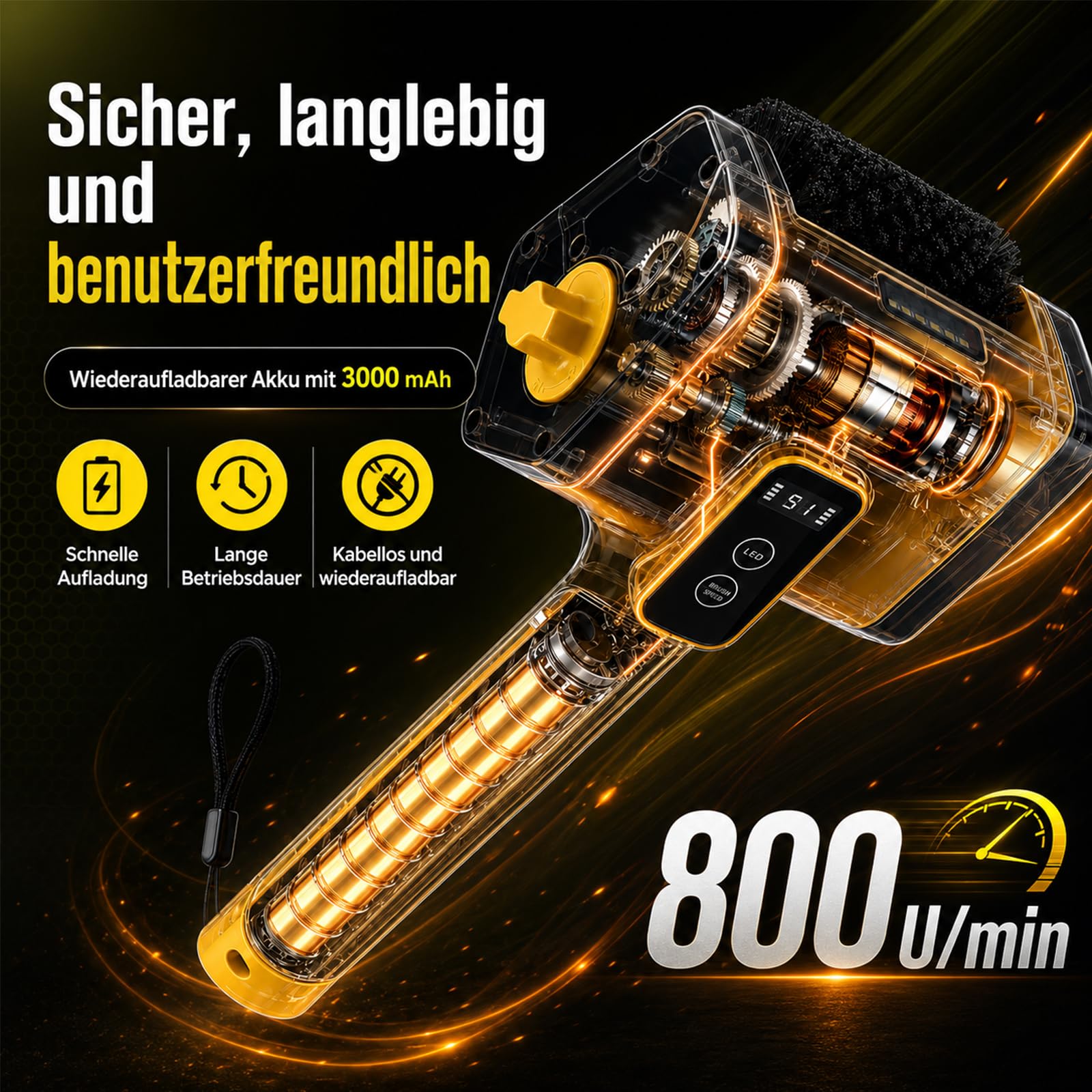 Elektrische Grillbürste Grillreiniger Elektrisch mit LED Licht, Kabellose Grill Reinigungsbürste für Grillrost, BBQ Grill Brush Edelstahl, USB-C Grill Cleaner Brush