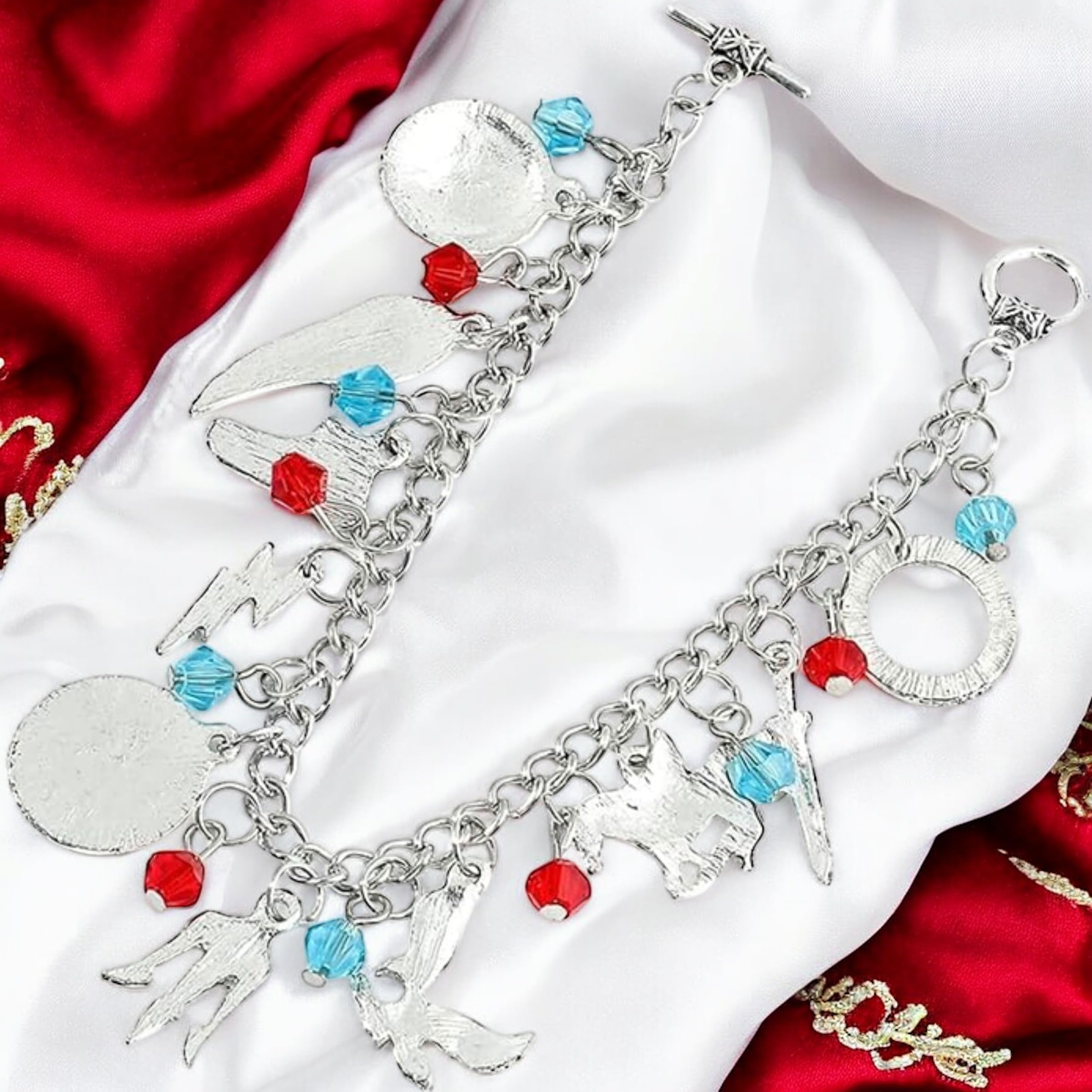 PRINCESS CUTENESS STORE Percy Jackson Camp Half Blood Poseidon Olympian Demigod Chunky Charm Silver Tone Bracelet - Image 6