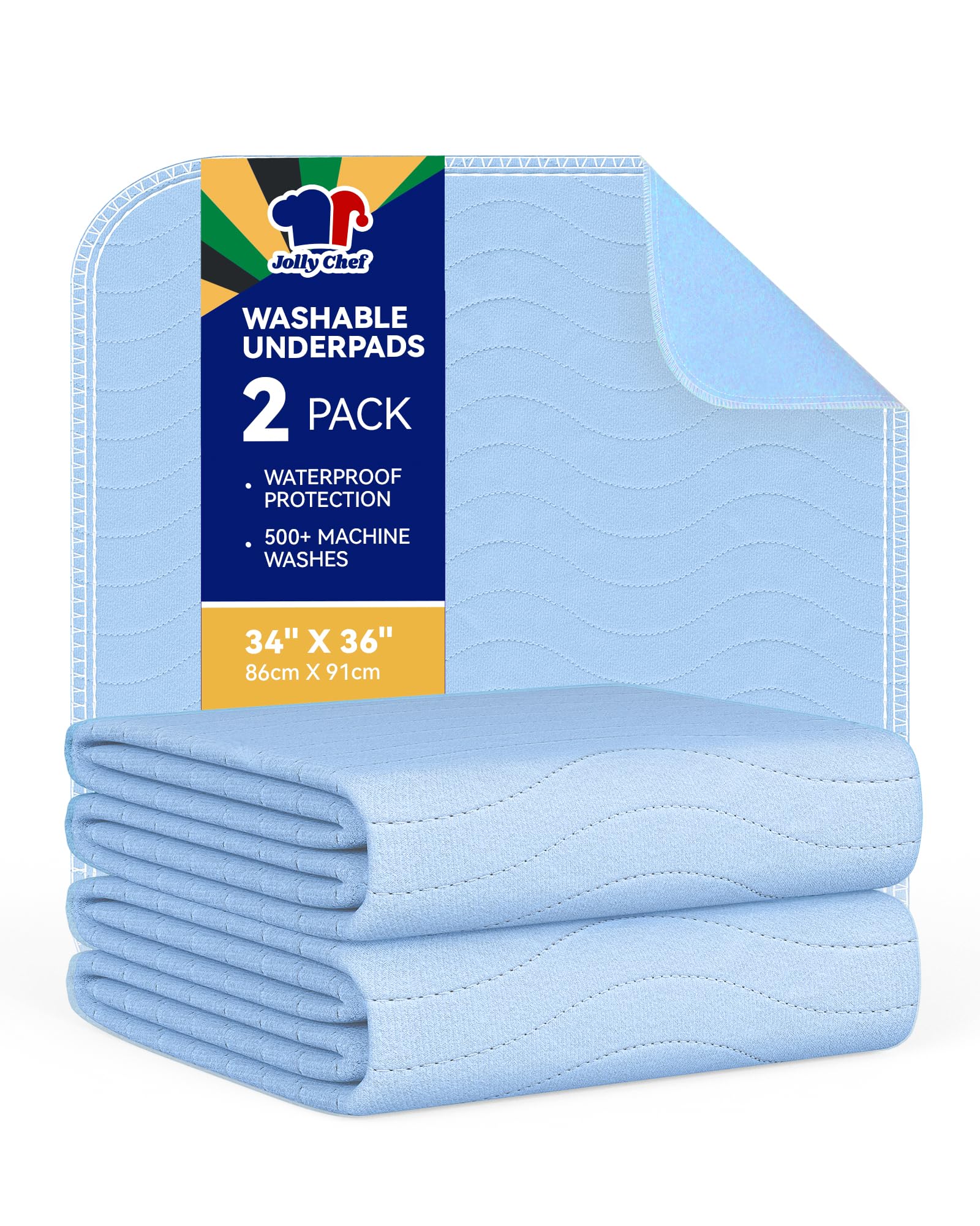 2PCS JOLLY CHEF Reusable Incontinence Bed Pads 86x91 cm Washable Underpads