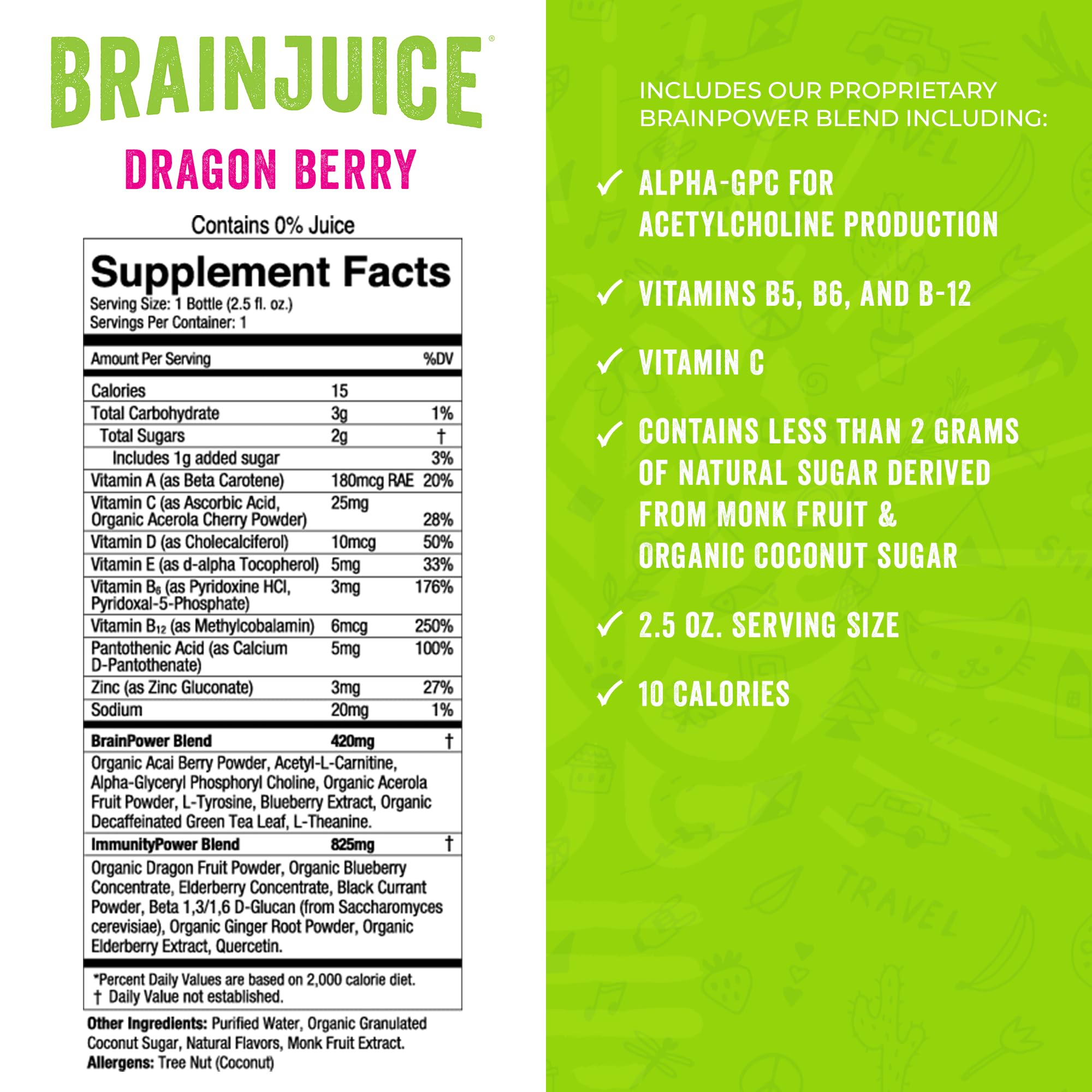 BrainJuice Kids, Dragon Berry Nootropic Supplement Shot, 2.5 fl oz, 12 Pack — Amazon image 3