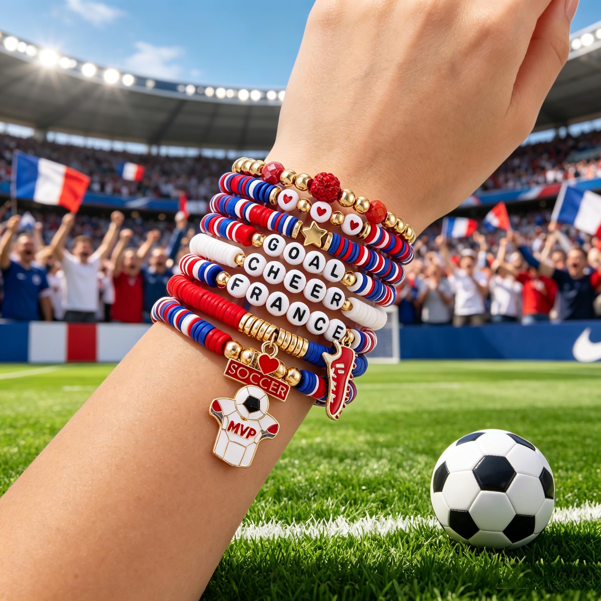 Sinlay Bracelet De Football, Bracelet Homme/Femme, Bracelet Coupe Du Monde ThèMe, Bracelets Extensibles Empilables,éLéMents De Football Et De Drapeau National, Cadeaux Pour Les Fans De Foot