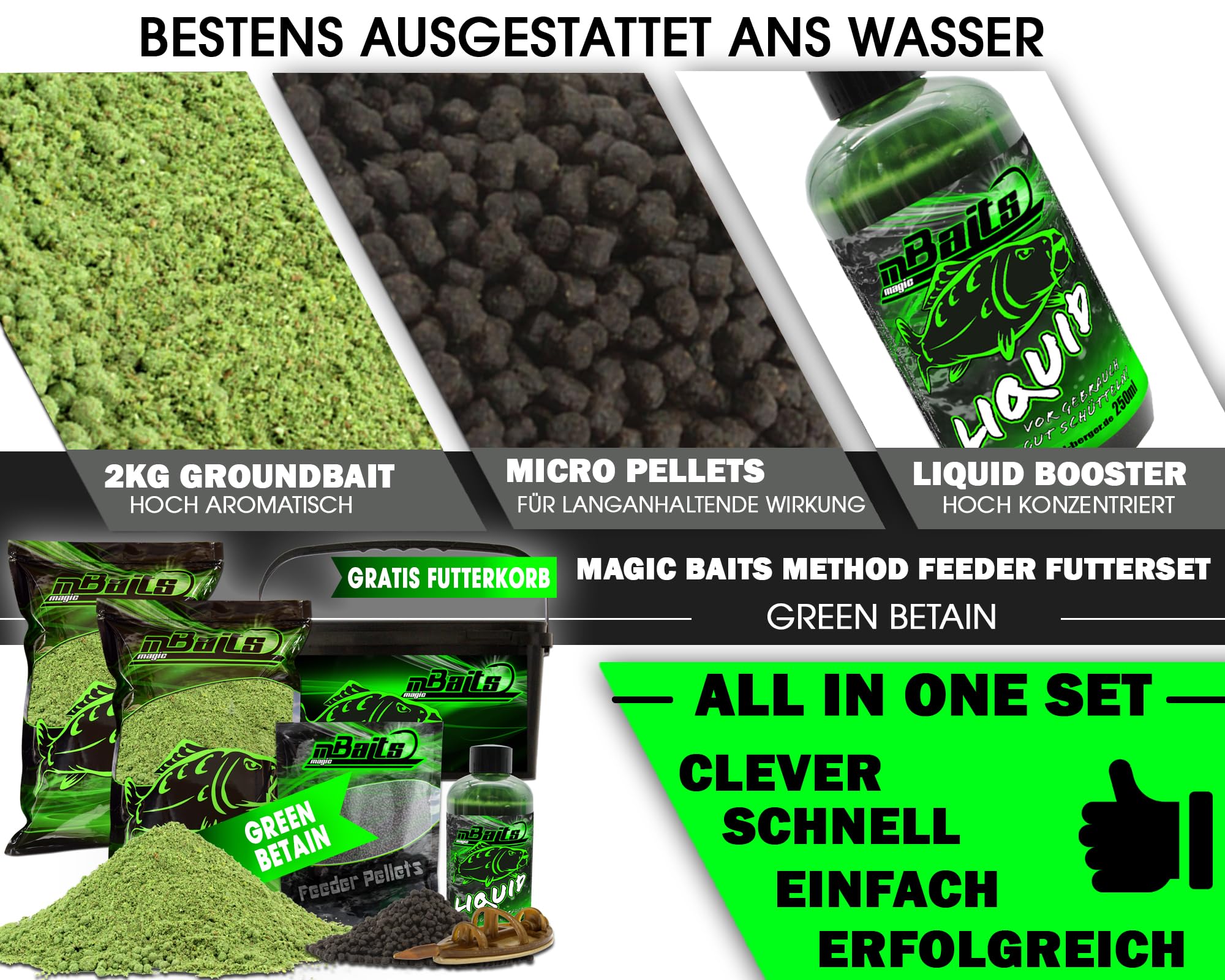 Angel-Berger Magic Baits Method Feeder Futterset Groundbait Liquid Pellets Futterkorb Futtermittel