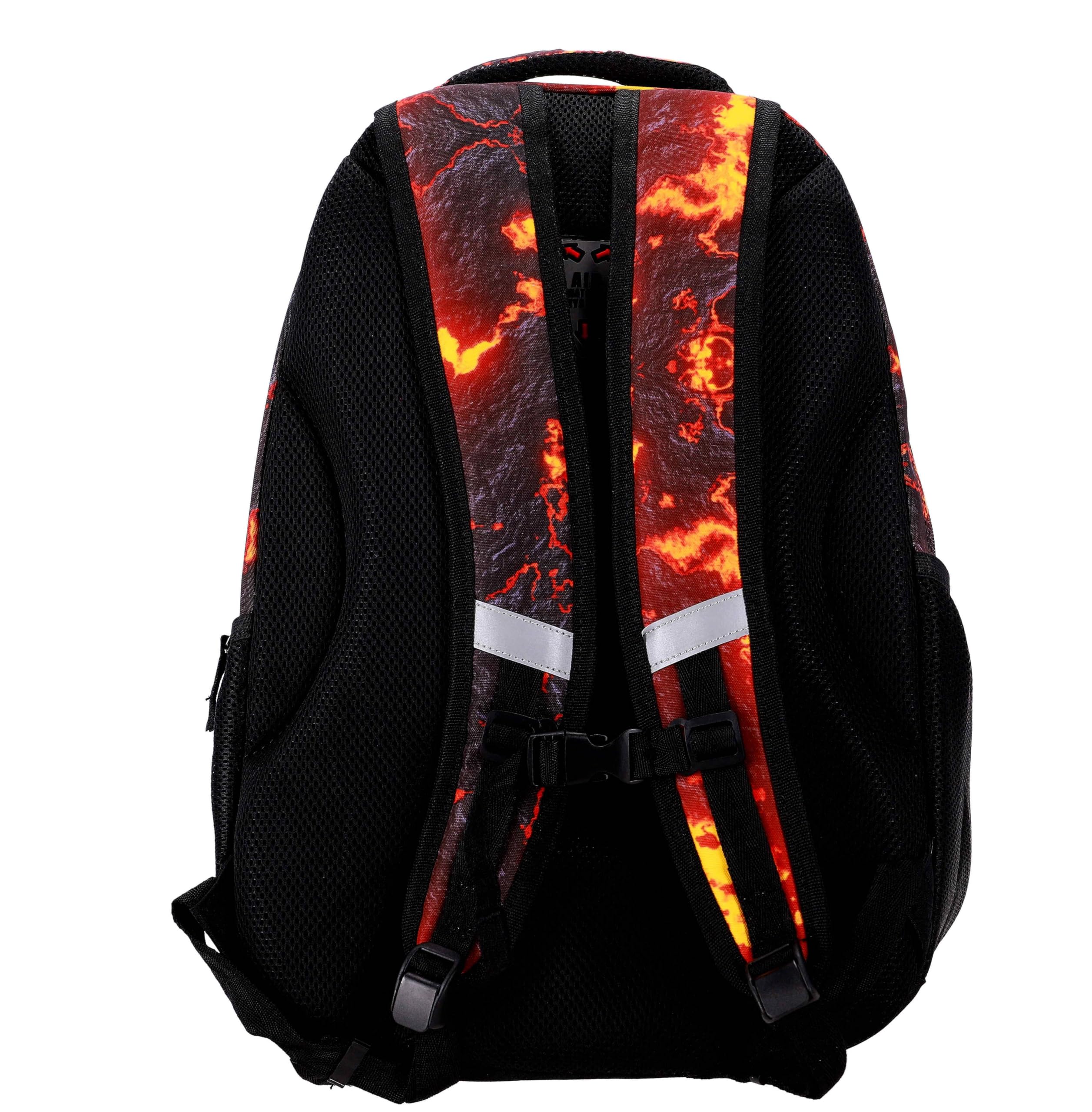 Schulrucksack Teenager Set 3 Teilig - Schulrucksack Jungen, Schulranzen Jungen ab 5. Klasse mit Brustgurt - Rucksack Schule, Schultasche - Ergonomischer Schulranzen (Lava)