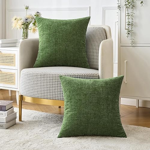 Miniatura 5 de MIULEE Paquete de 2 fundas de almohada para sofá de 20 x 20 pulgadas, fundas de almohada suaves de felpilla verde musgo para sofá, sala de estar,