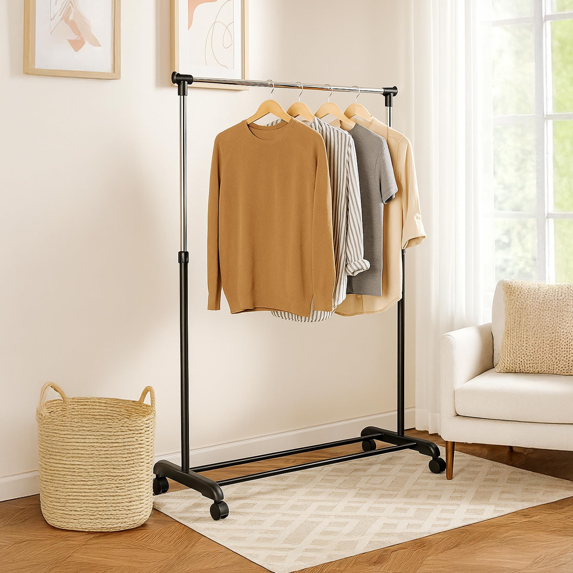 Home Vida Single Garment Rack Adjustable Clothes Rail, Silver