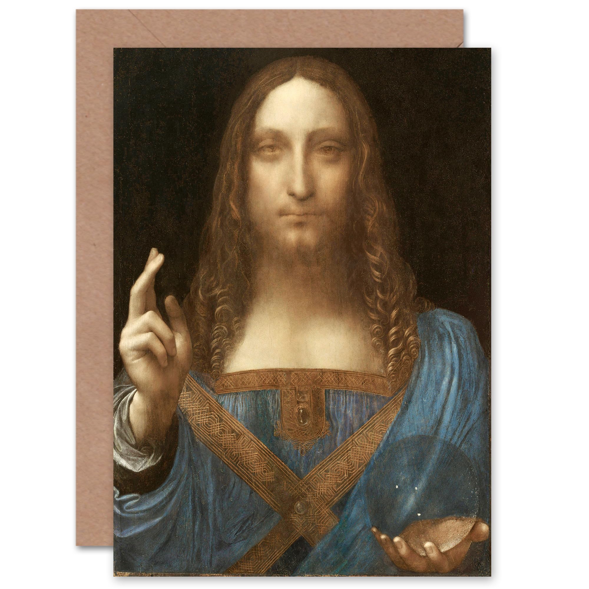 Artery8 Salvator Mundi Leonardo Da Vinci for Him or Her Man Woman for All Occasions Blank Art Greeting Card
