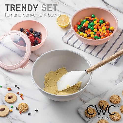 Miniatura 6 de COOK WITH COLOR - Tazones para mezclar de caucho termoplástico (TPR) con tapas, juego de 12 tazones de plástico anidables con 6 tazones de