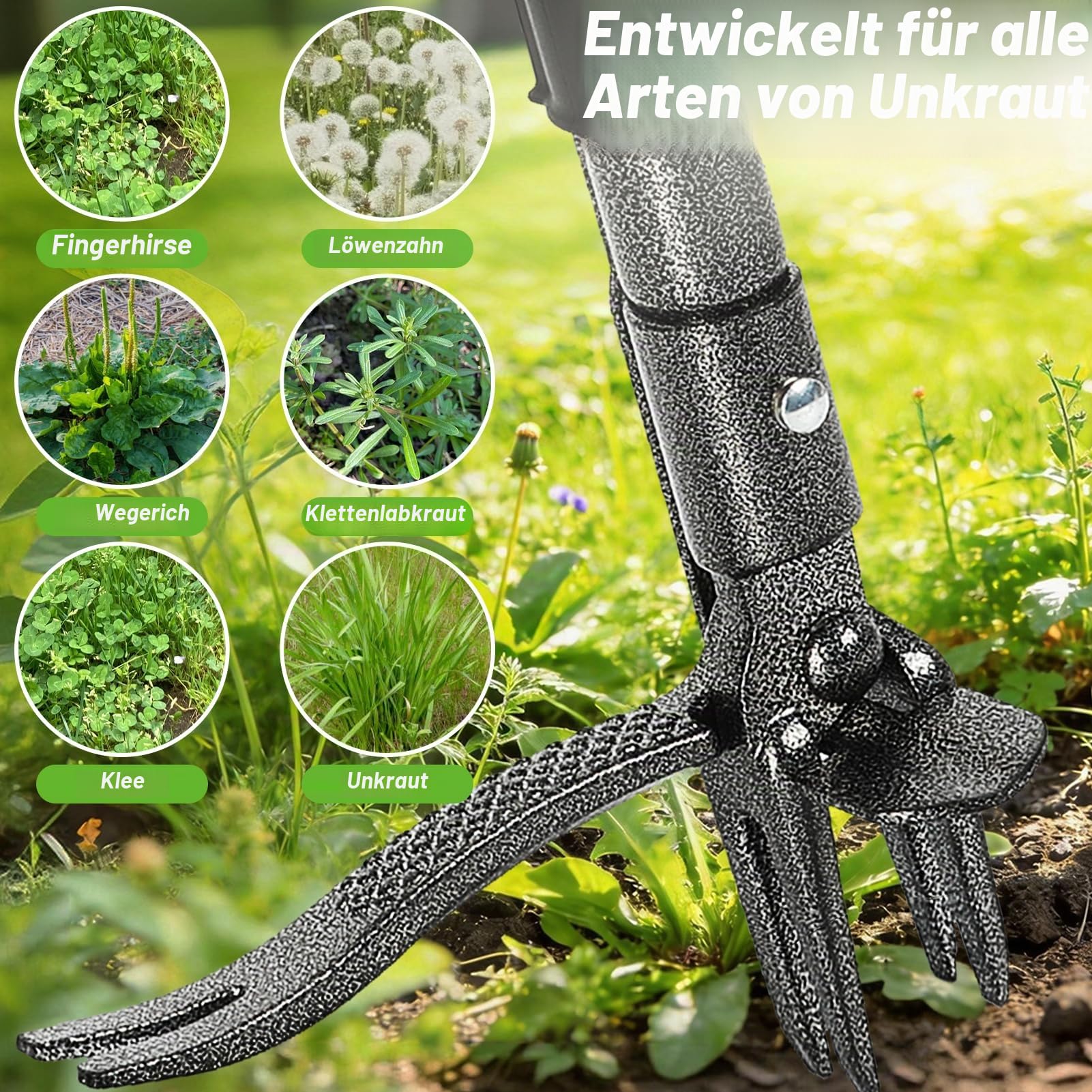 Unkrautstecher, Schweres Unkraut Entferner Gerät mit 4-Krallen-Stahlkopf & Dual-Auswurfmechanismus, 110,5 cm Bambus-Langstiel Löwenzahnstecher für Rasen und Hof, inklusive 16-Gallonen-Laubsack
