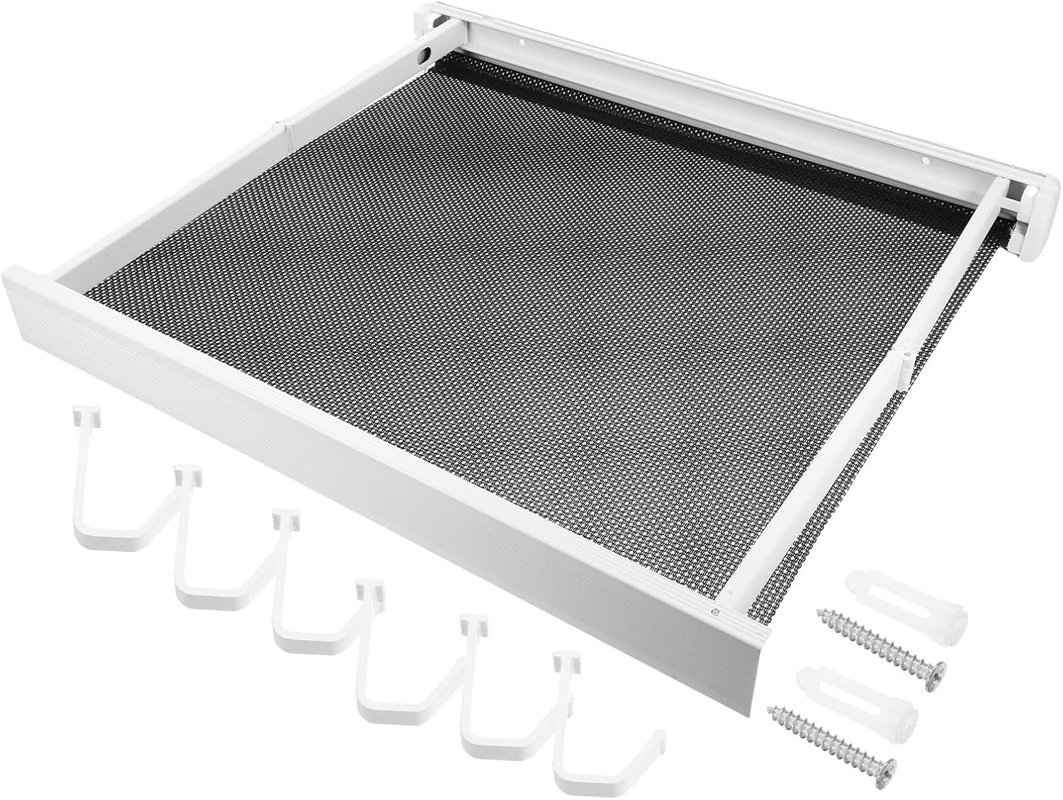 Mipcase Collapsible Wall Mounted Clothes Drying Rack with 6 Hooks 44cm Retractable Laundry Rack for Shoes Socks Underwear White Folding Drying Organizer for Home Use