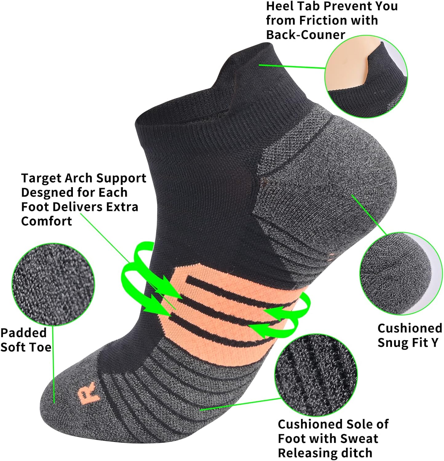Men's Anti Stink Odor Control Seamless Blister Resistant Padded Thick Breathable Quarter Crew/Ankle Running Socks - Image 3