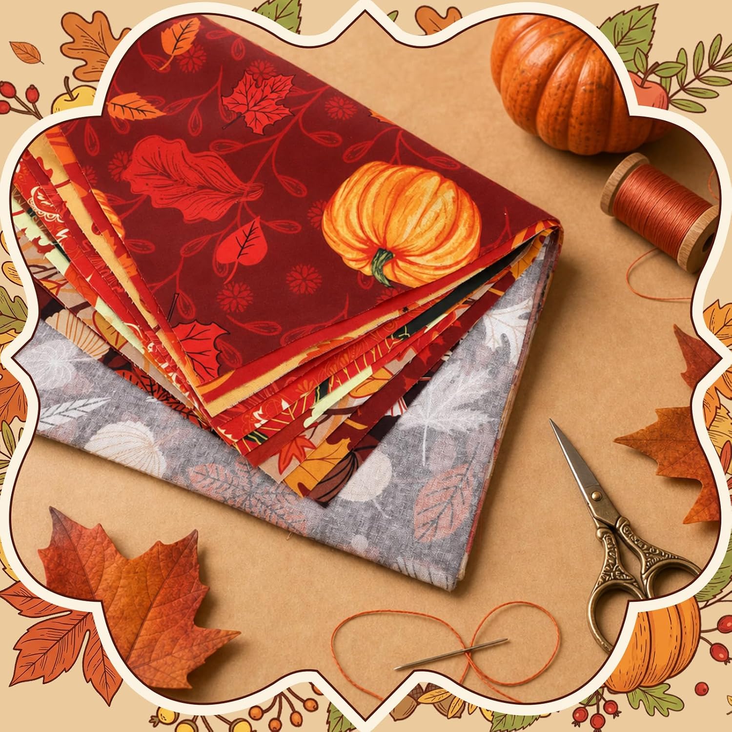 Tatuo 10 Pcs Fall Cotton Fabrics 19.7" Pumpkin Maple Thanksgiving