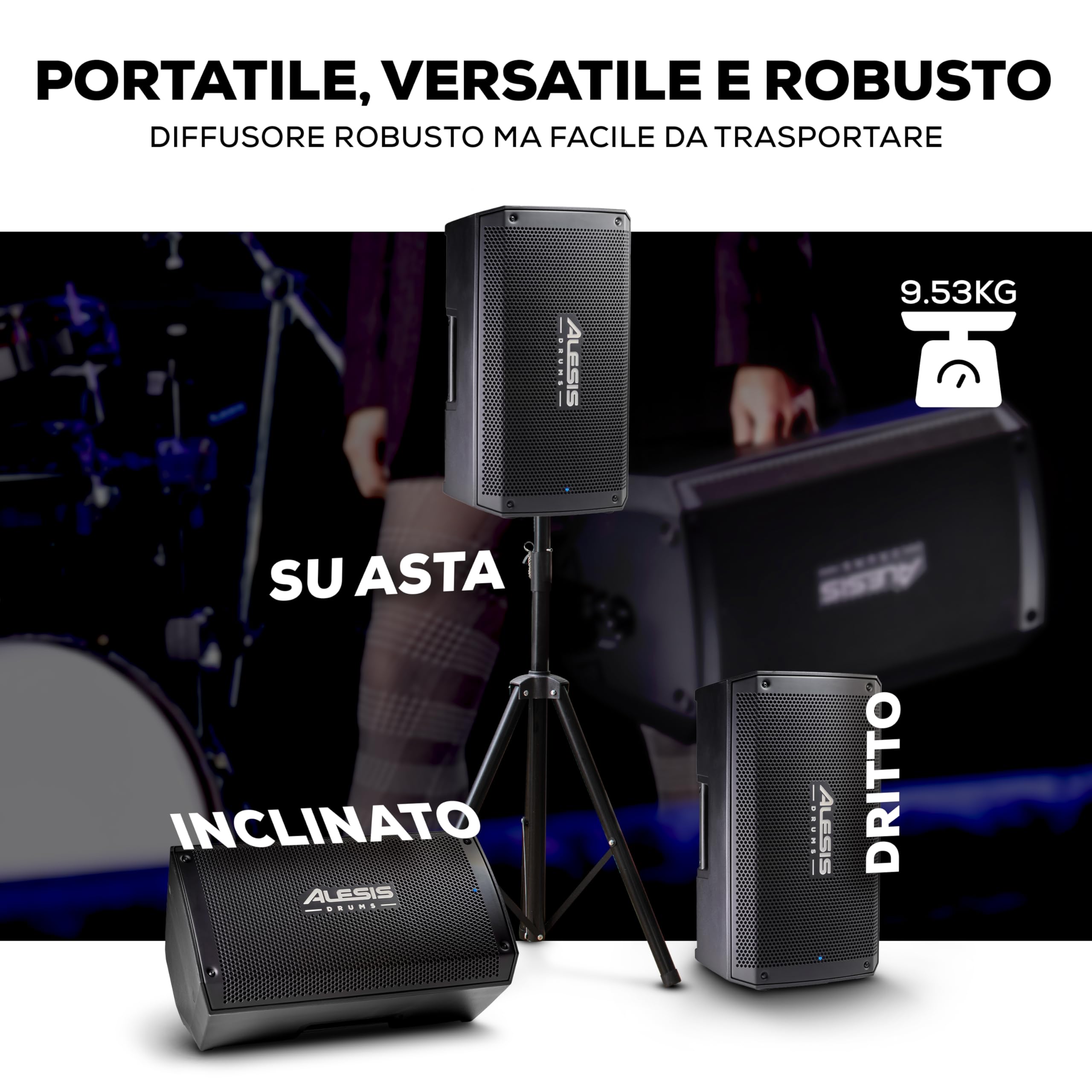 Alesis Strike Amp 8 MK2 - Amplificatore da 2000 W per batteria elettronica con Bluetooth, woofer da 8", EQ HPF e switch per messa a terra