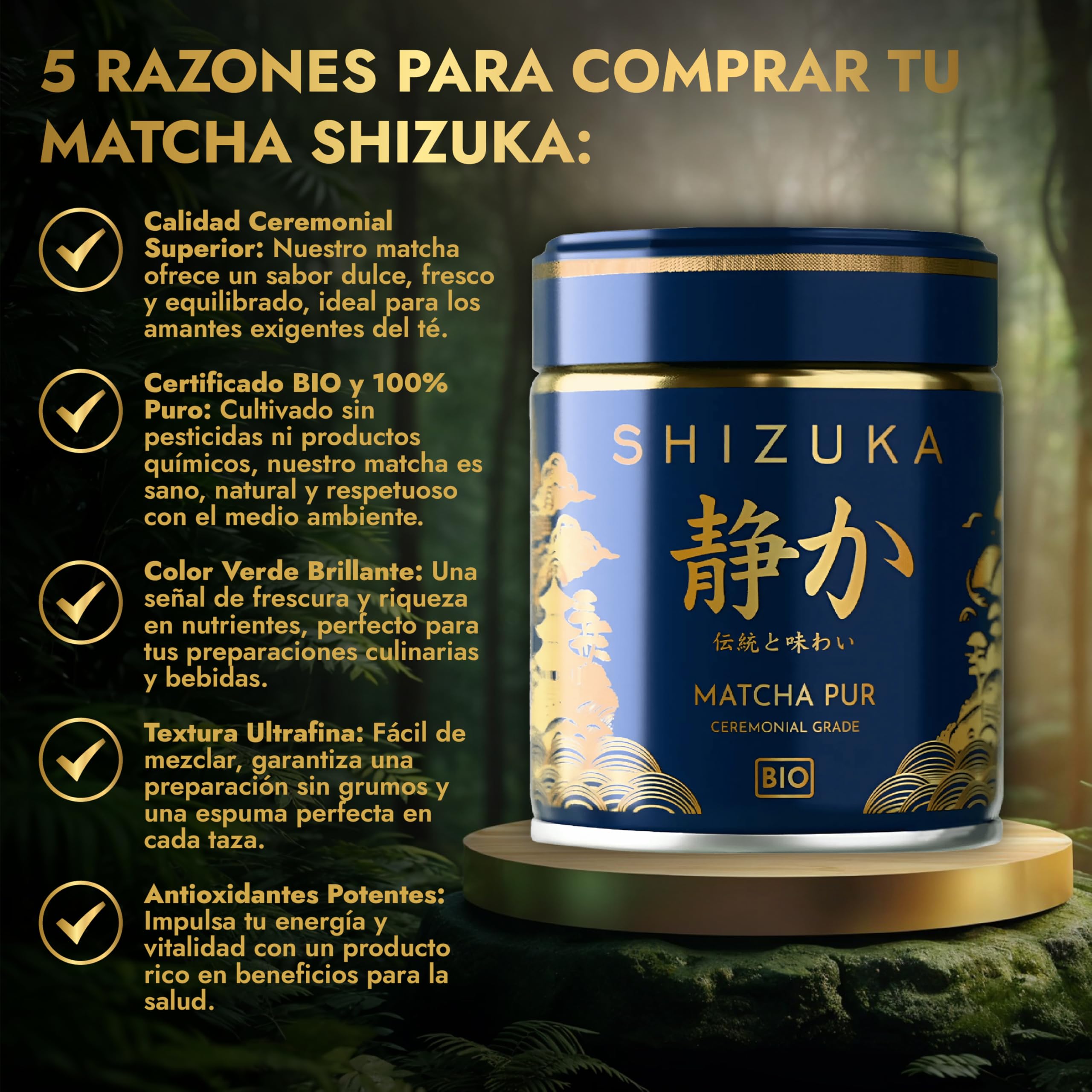Matcha | Té Matcha Ceremonial Shizuka Premium | 100% orgánico natural | Bajo amargor | Rico en antioxidantes