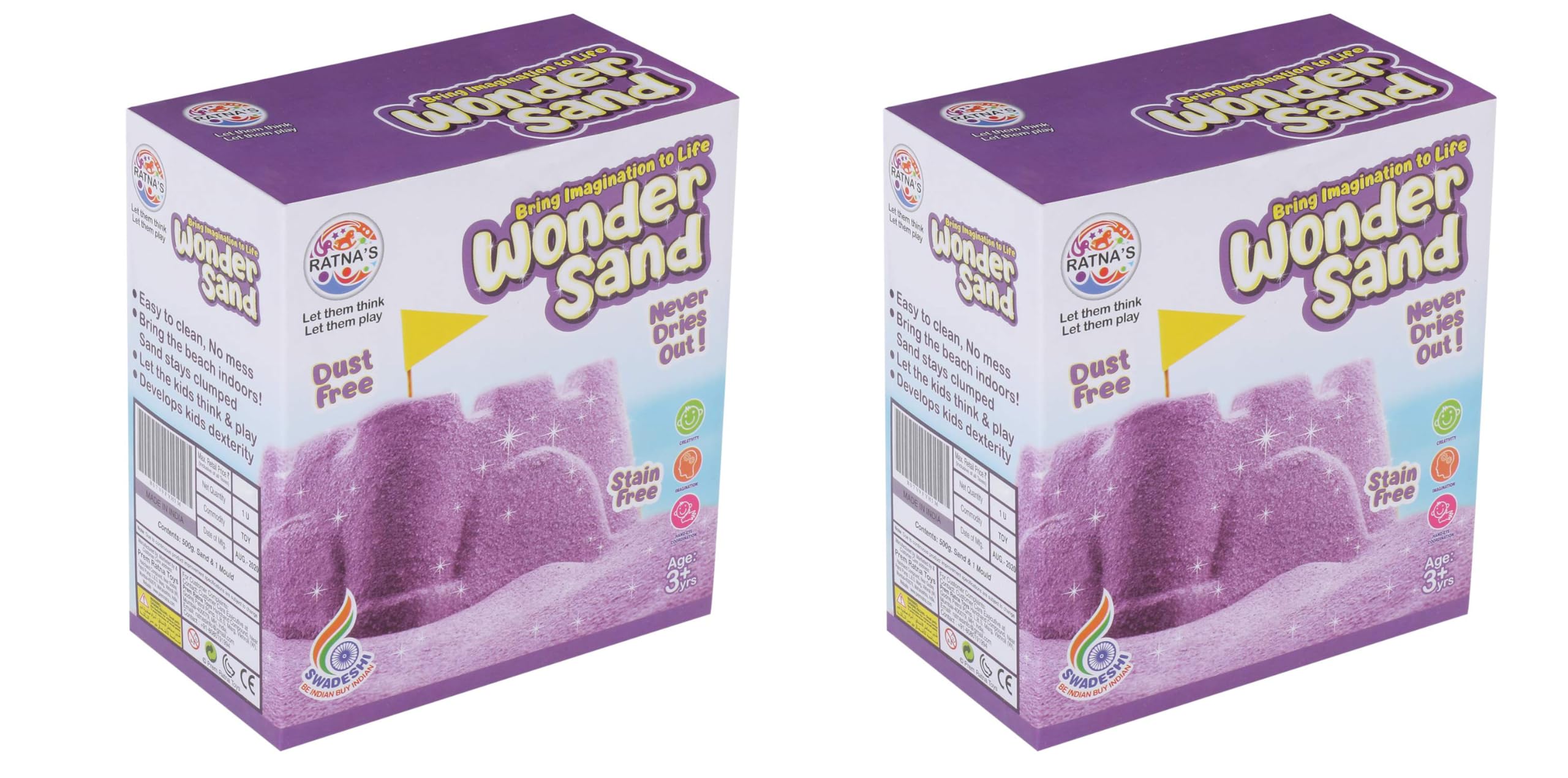 RATNA'S Wonder Sand 500 Grams for Kids - Smooth Non-Sticky Blue Sand with Big Mould for Indoor Beach Fun and Relaxation(Blue 500 Grams), ONE Big Mould Inside (Without Tray) — Amazon image 13
